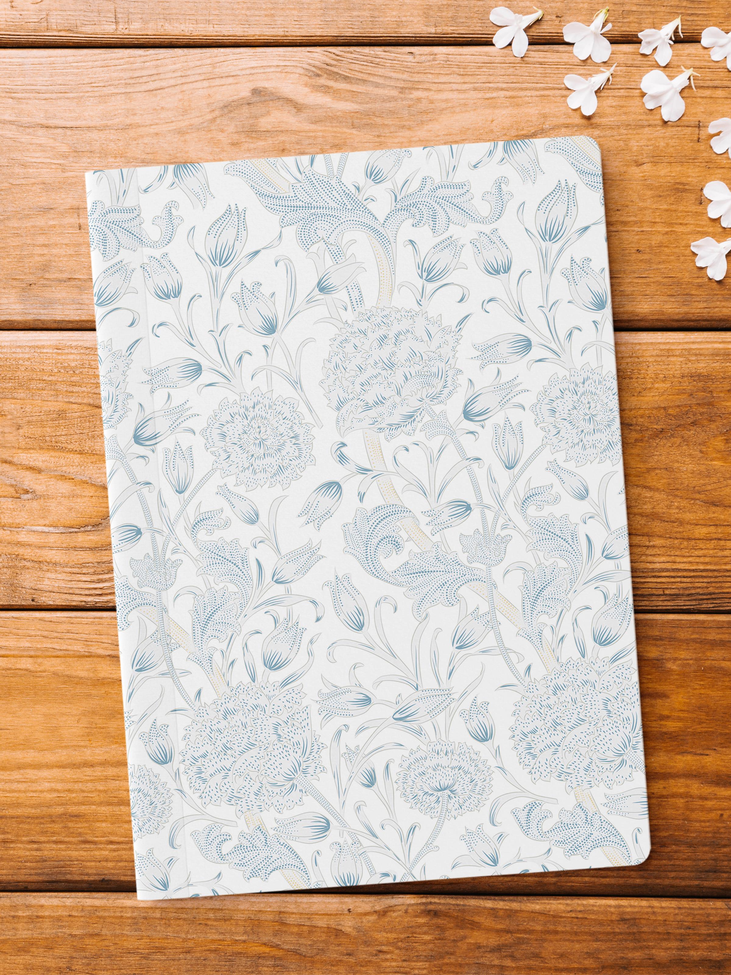 Çizgisiz Defter, Beyaz Çiçek Desenli Notebook, Not Defteri, Akıl ve Anı Defteri, 64 Sayfa, 14*21cm