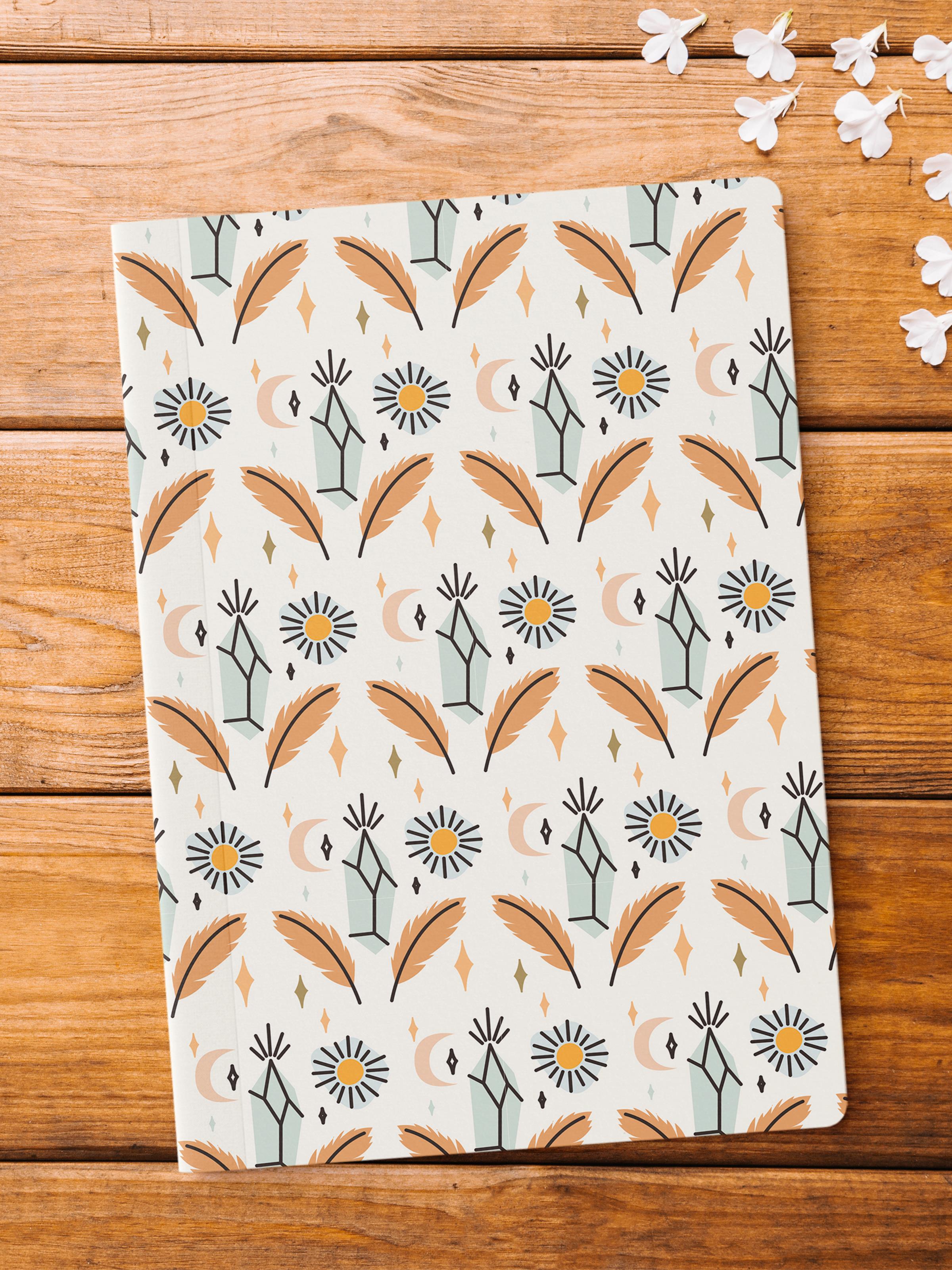 Çizgisiz Defter, Boho Desenli Notebook, Not Defteri, Akıl ve Anı Defteri, 64 Sayfa, 14*21cm