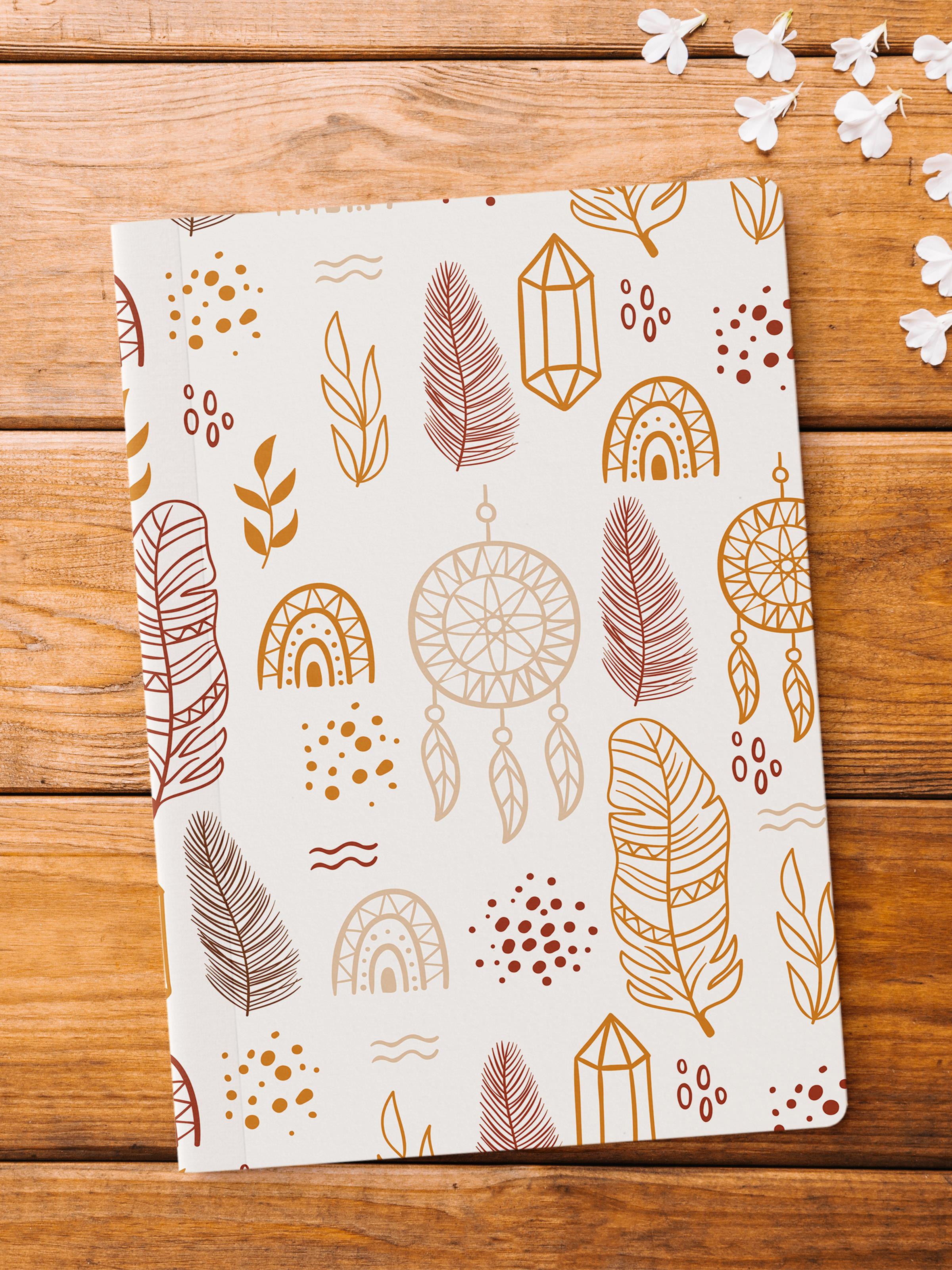 Çizgisiz Defter, Boho Desenli Notebook, Not Defteri, Akıl ve Anı Defteri, 64 Sayfa, 14*21cm