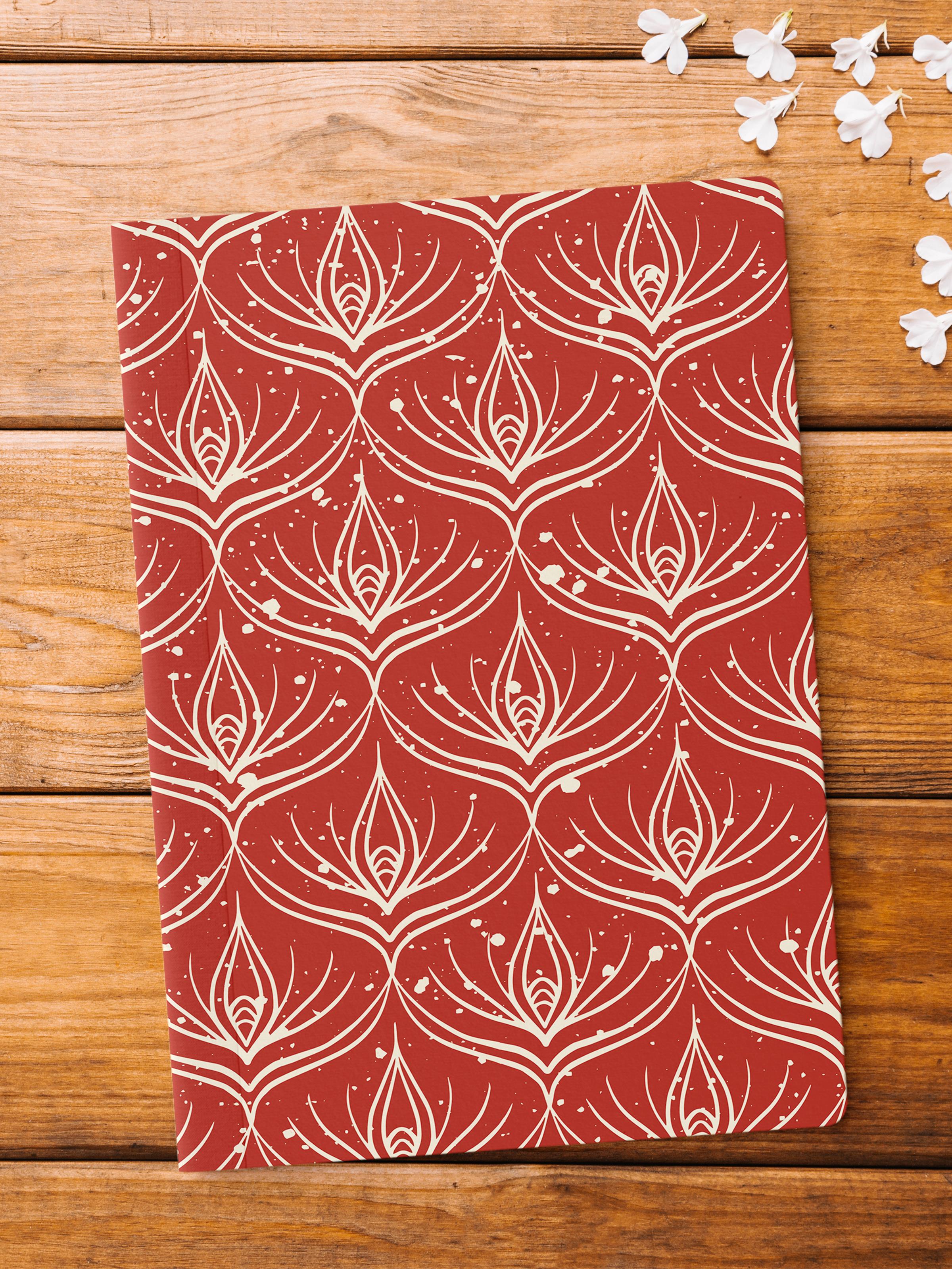 Çizgisiz Defter, Bordo Vintage Desenli Notebook, Not Defteri, Akıl ve Anı Defteri, 64 Sayfa, 14*21cm