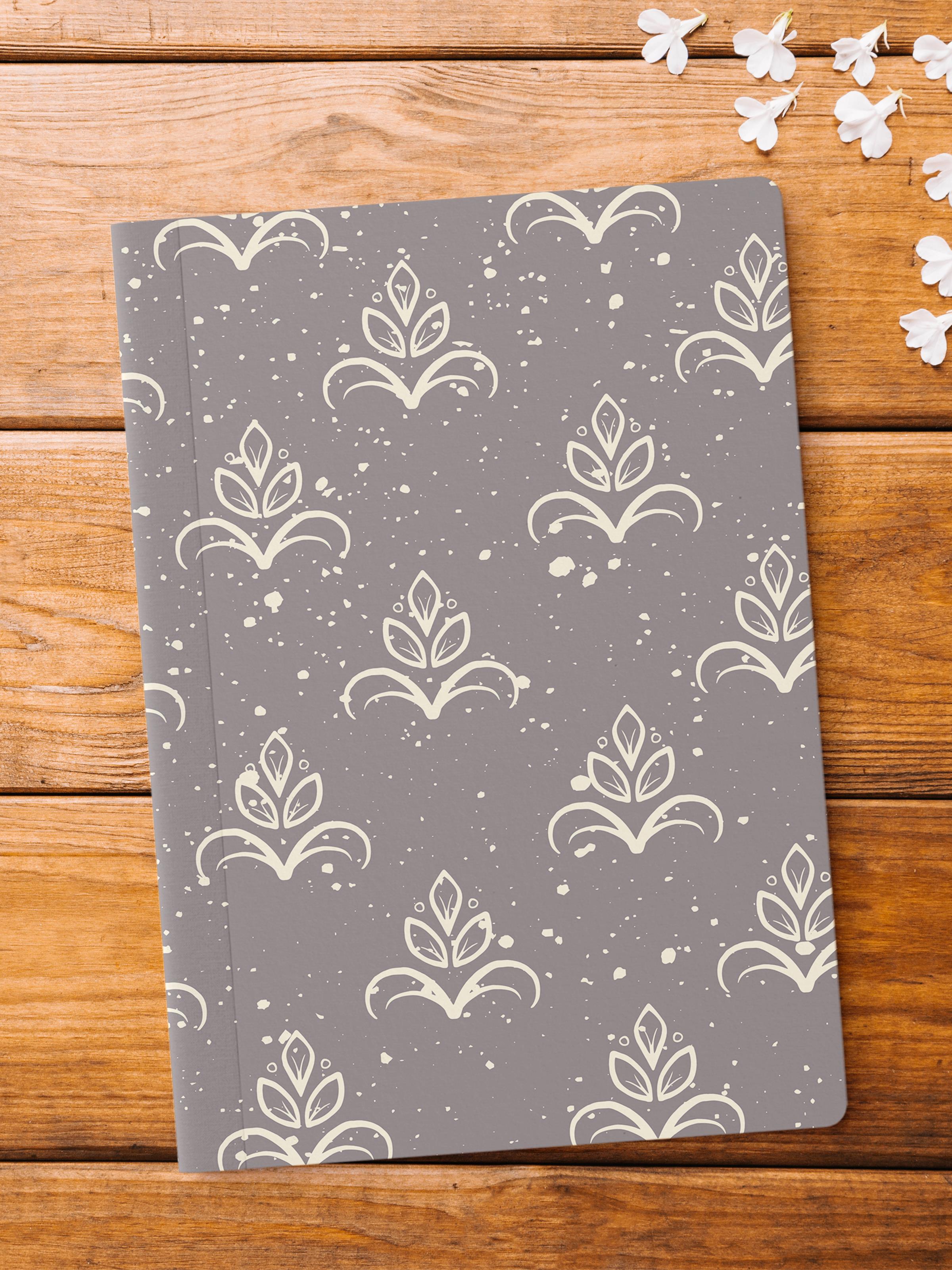 Çizgisiz Defter, Gri Vintage Desenli Notebook, Not Defteri, Akıl ve Anı Defteri, 64 Sayfa, 14*21cm
