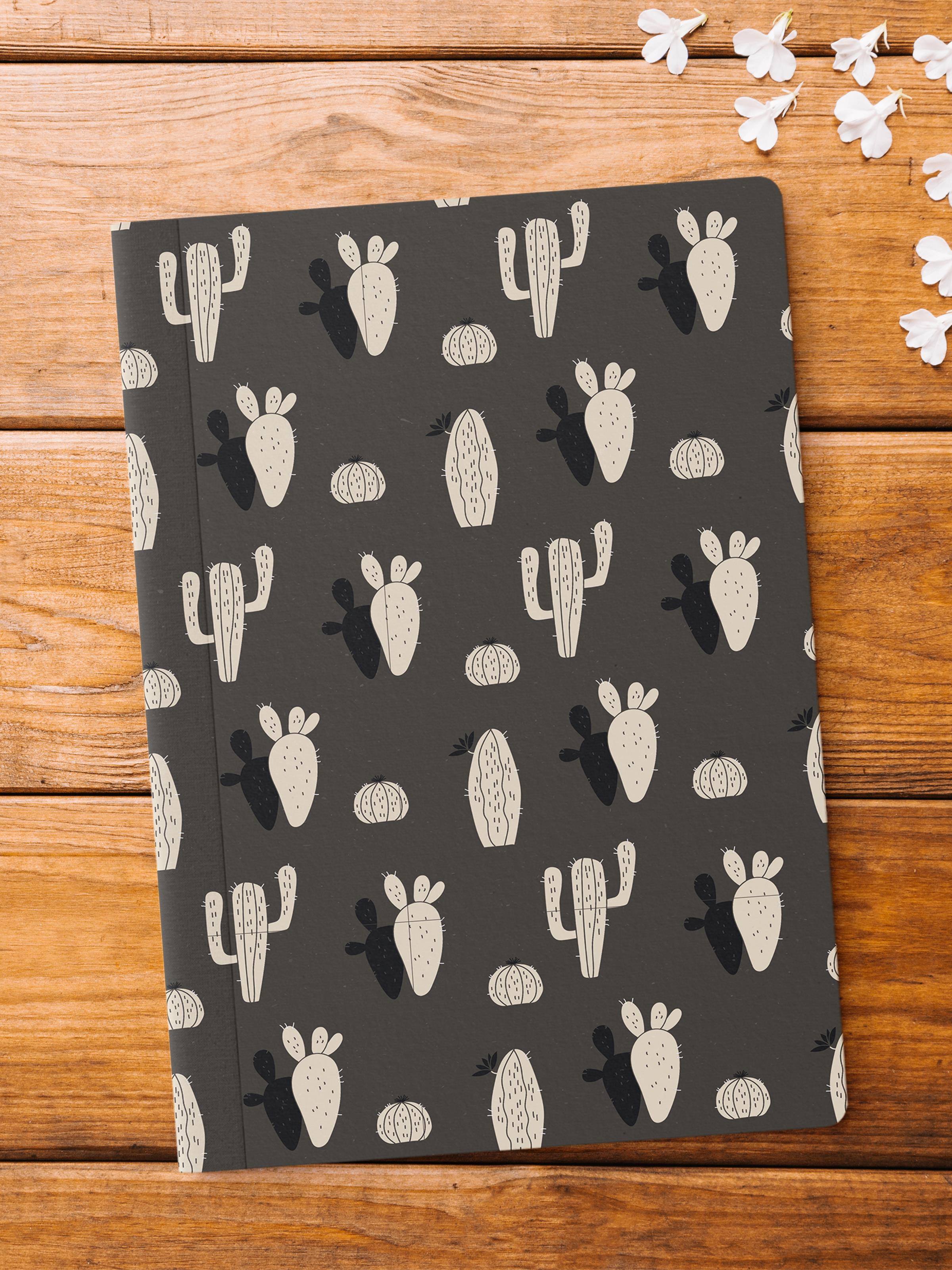 Çizgisiz Defter, Kaktüs Desenli Notebook, Not Defteri, Akıl ve Anı Defteri, 64 Sayfa, 14*21cm
