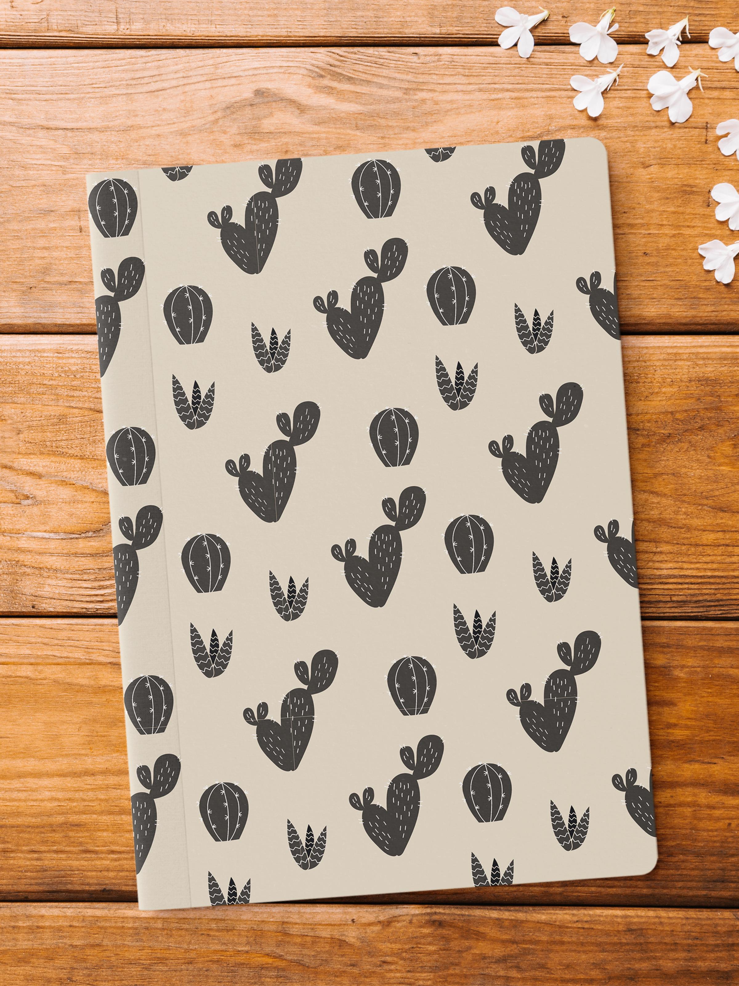 Çizgisiz Defter, Kaktüs Desenli Notebook, Not Defteri, Akıl ve Anı Defteri, 64 Sayfa, 14*21cm