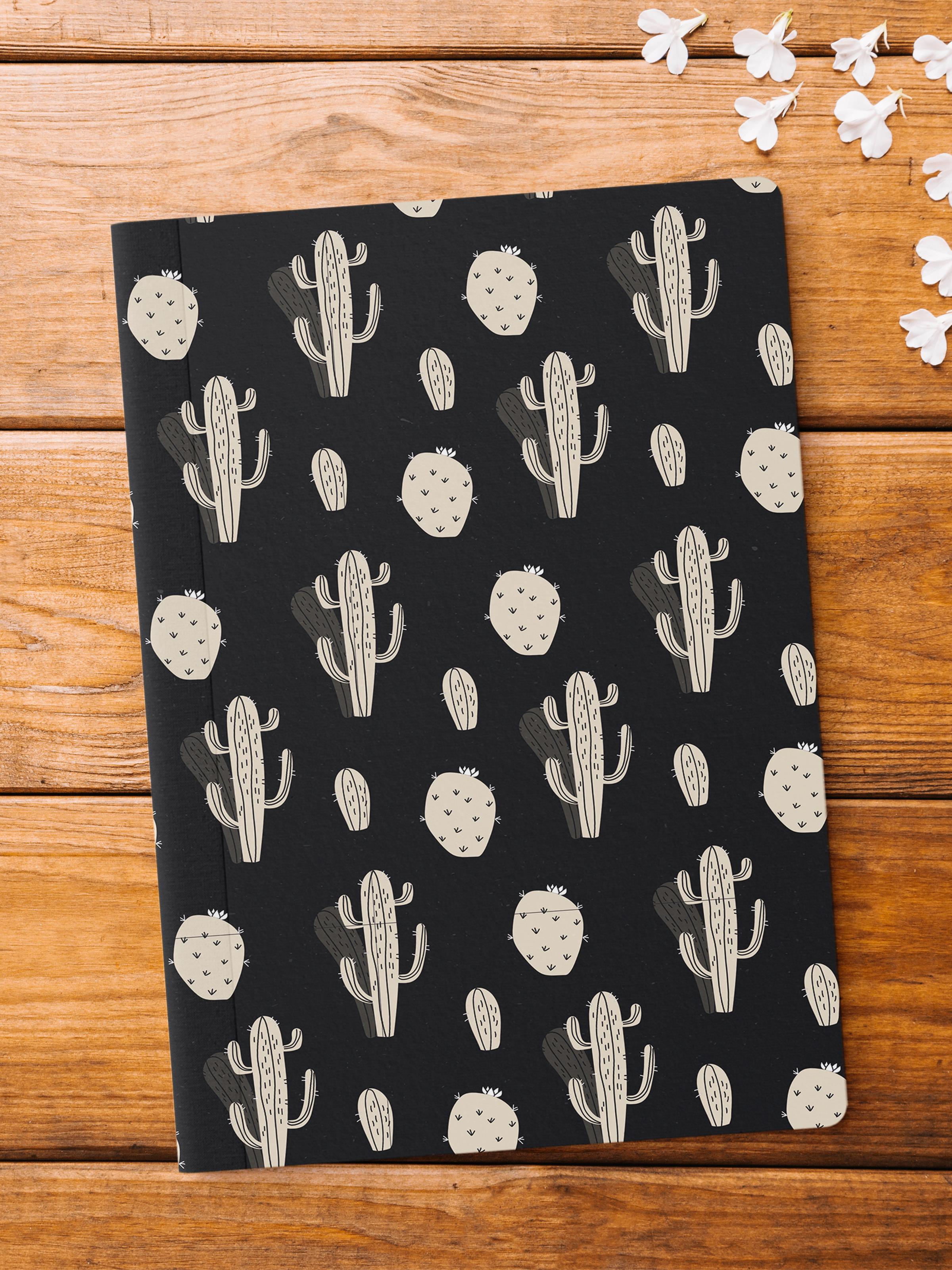 Çizgisiz Defter, Kaktüs Desenli Notebook, Not Defteri, Akıl ve Anı Defteri, 64 Sayfa, 14*21cm