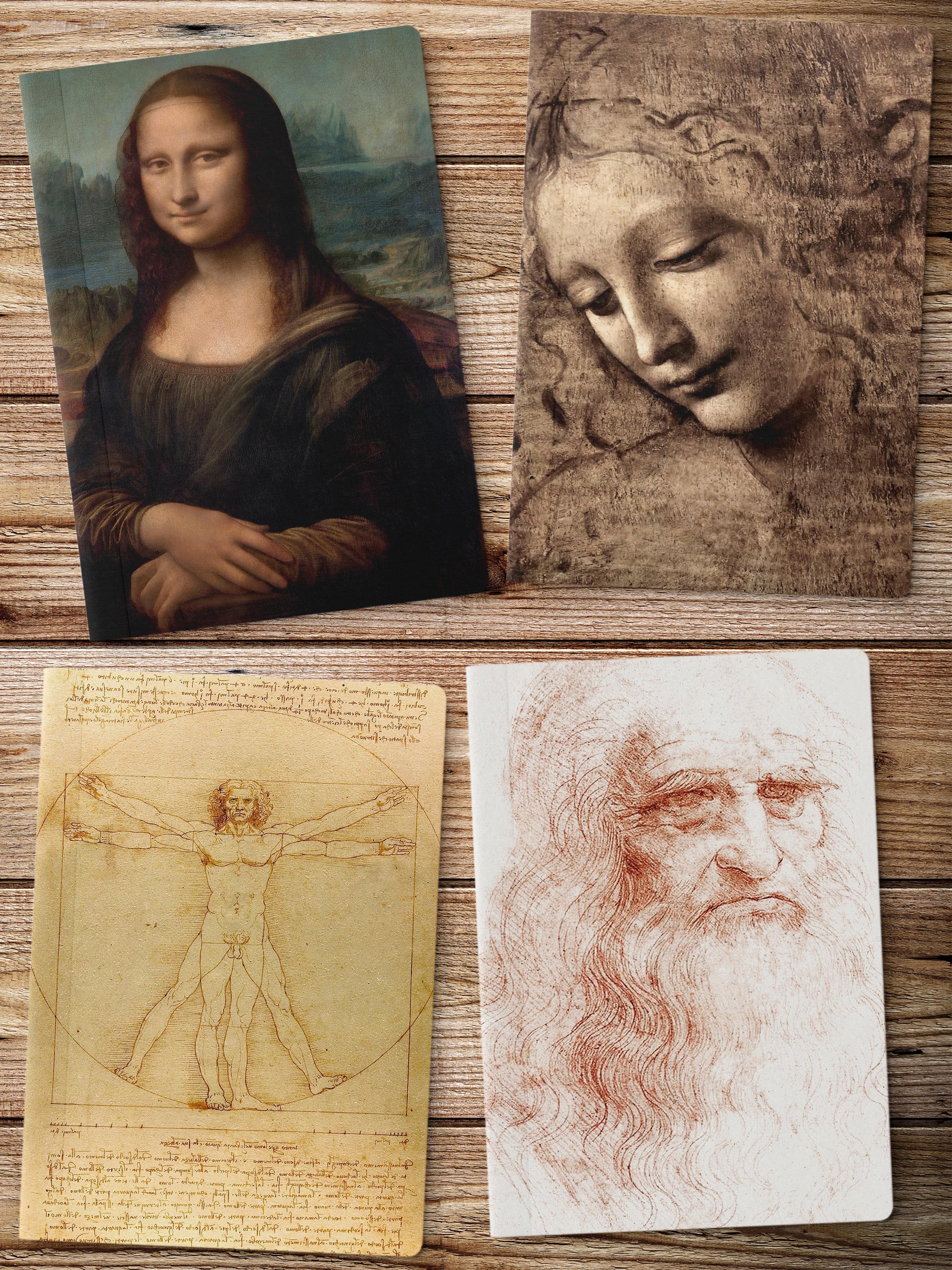 Çizgisiz Defter, Leonardo Da Vinci Notebook 4 Adet, Not Defteri, Sanat Defter, 64 Sayfa 14*21cm