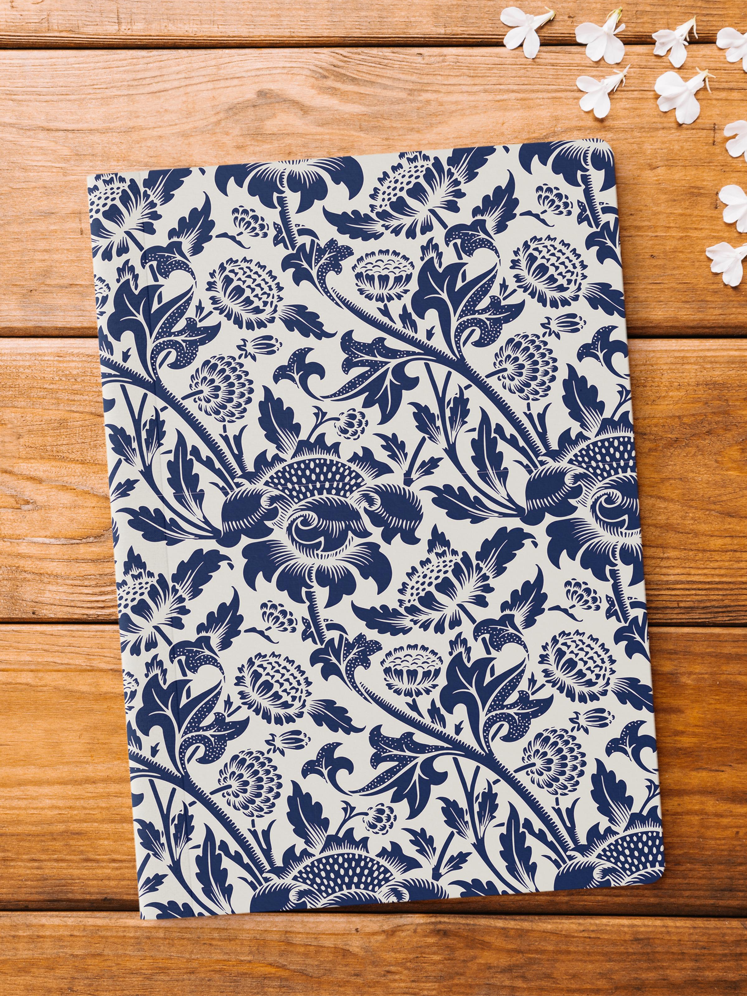 Çizgisiz Defter, Mavi Boho Desen Notebook, Not Defteri, Akıl ve Anı Defteri, 64 Sayfa, 14*21cm