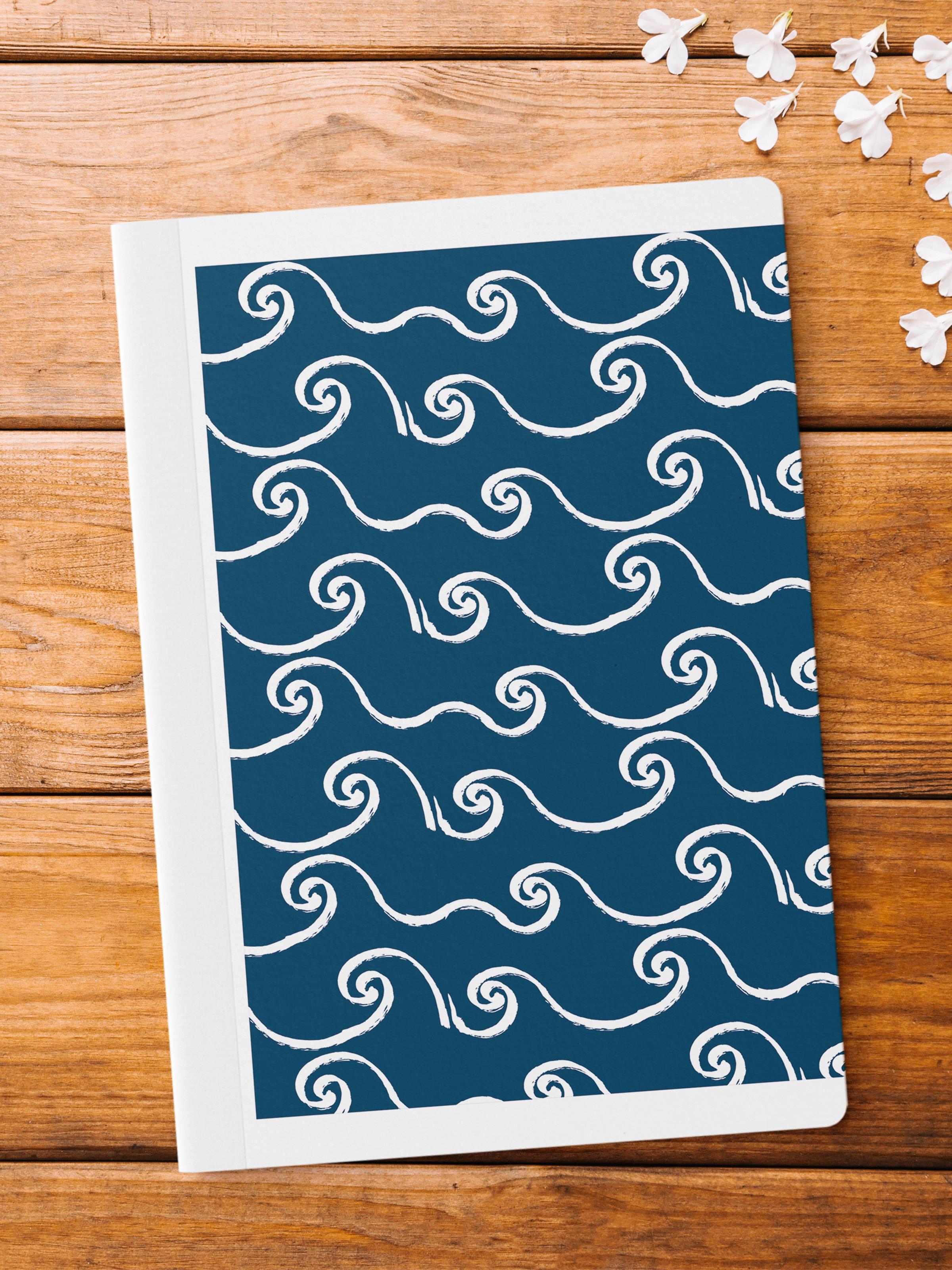 Çizgisiz Defter, Mavi Boho Desen Notebook, Not Defteri, Akıl ve Anı Defteri, 64 Sayfa, 14*21cm
