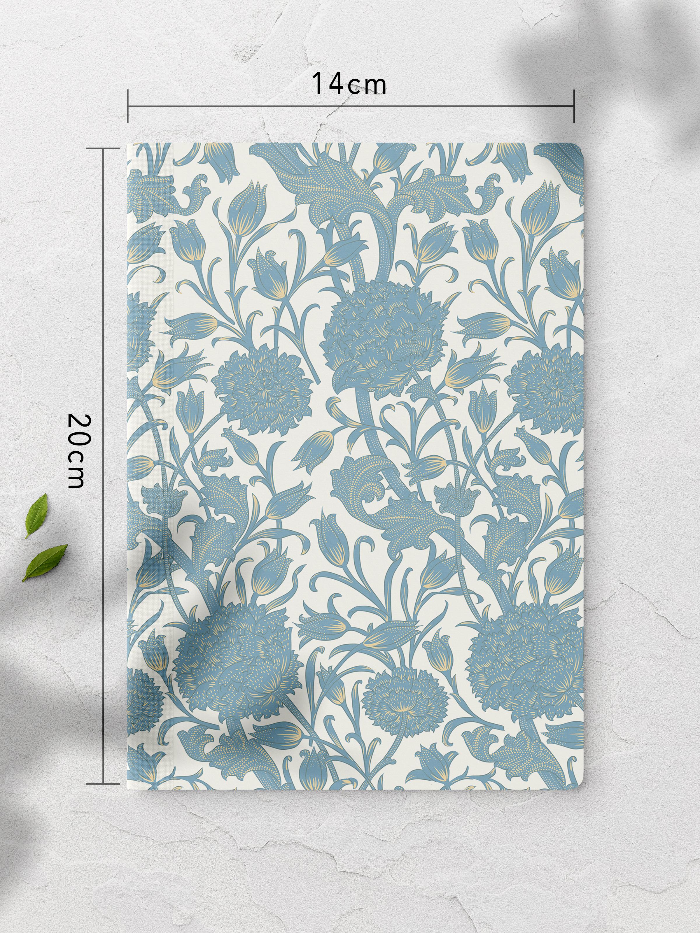 Çizgisiz Defter, Mavi Çiçek Desenli Notebook, Not Defteri, Akıl ve Anı Defteri, 64 Sayfa, 14*21cm
