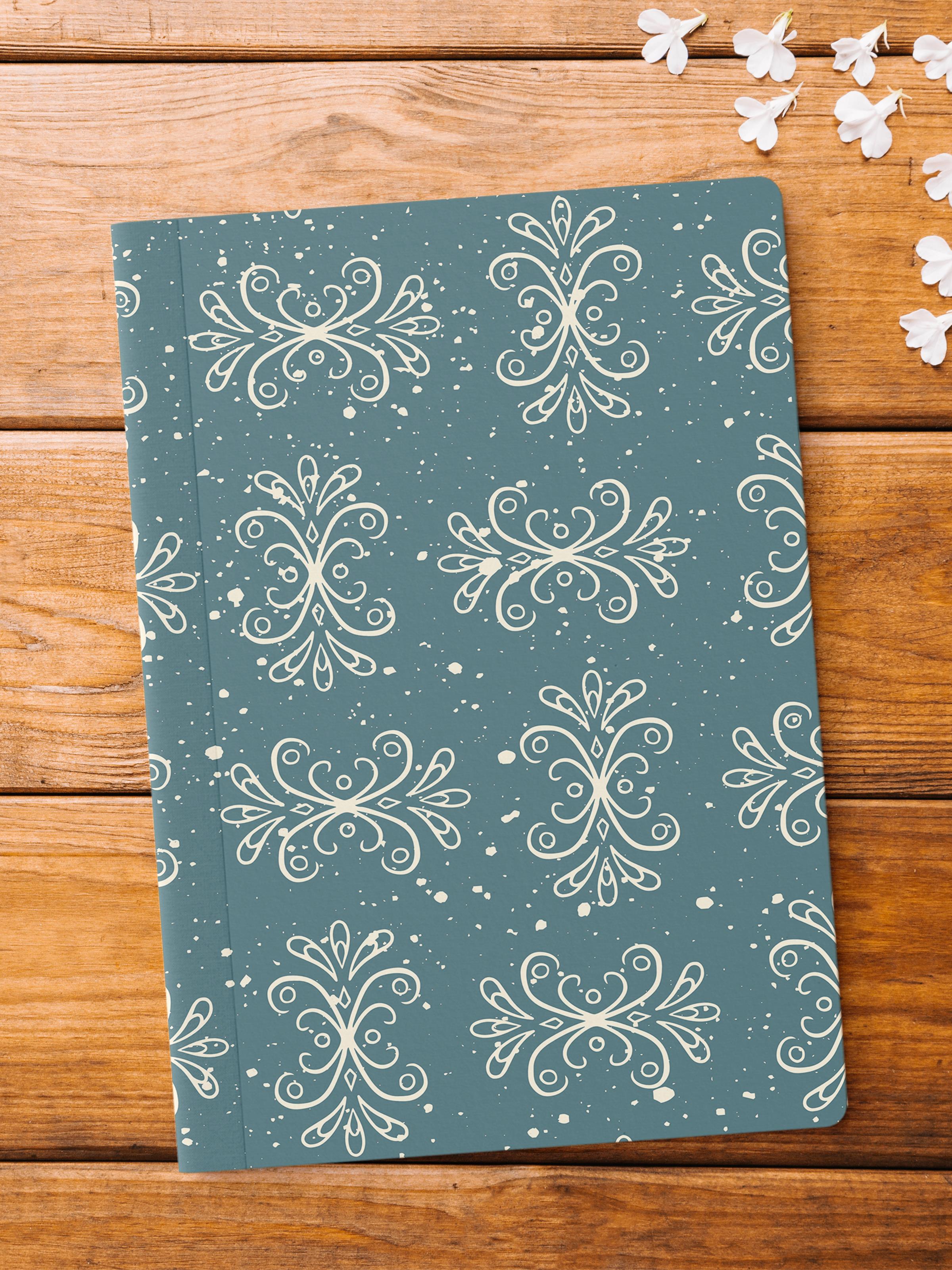 Çizgisiz Defter, Mavi Desenli Notebook, Not Defteri, Akıl ve Anı Defteri, 64 Sayfa, 14*21cm