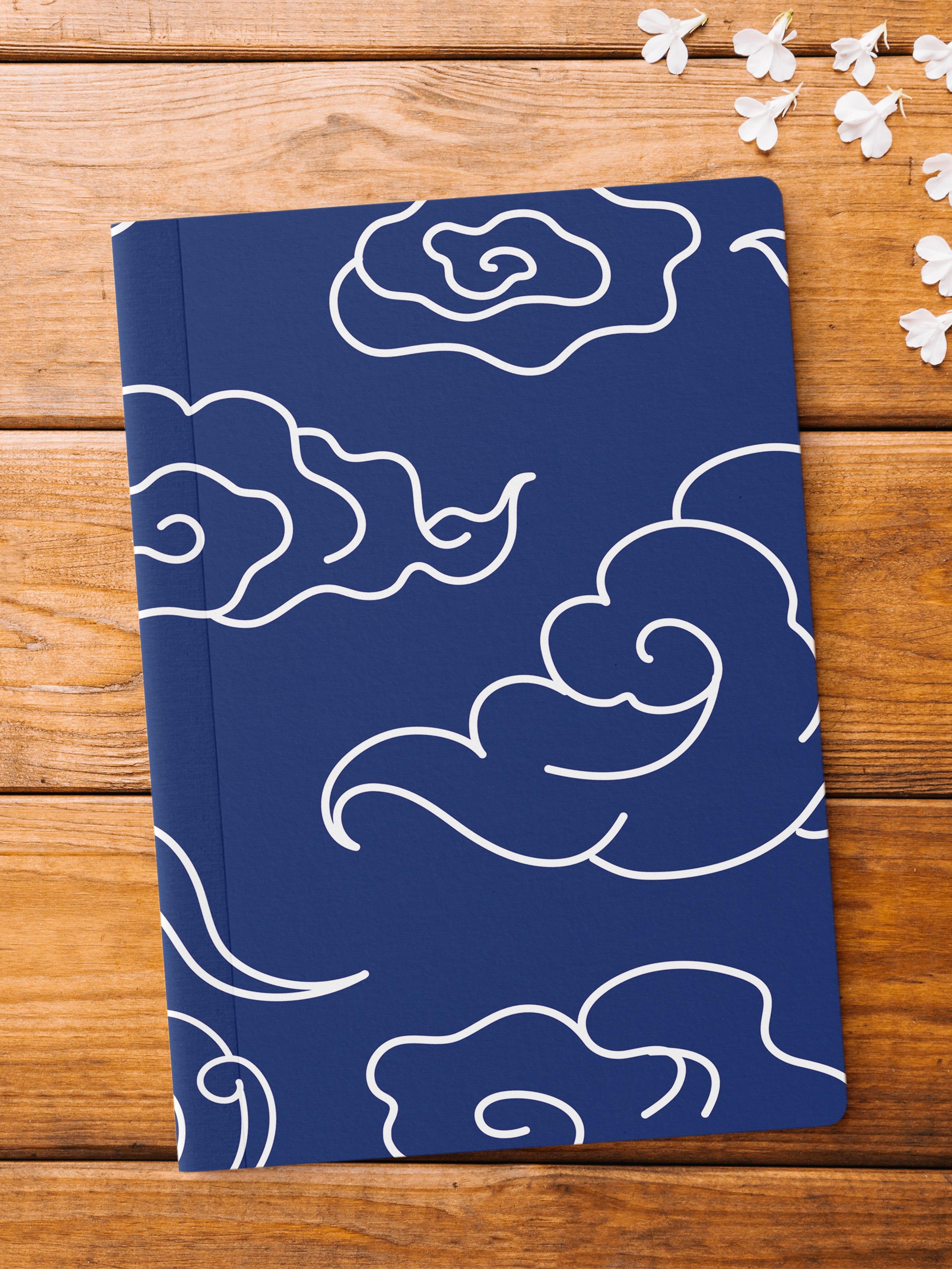 Çizgisiz Defter, Mavi ve Desenli Notebook, Not Defteri, Akıl ve Anı Defteri, 64 Sayfa, 14*21cm