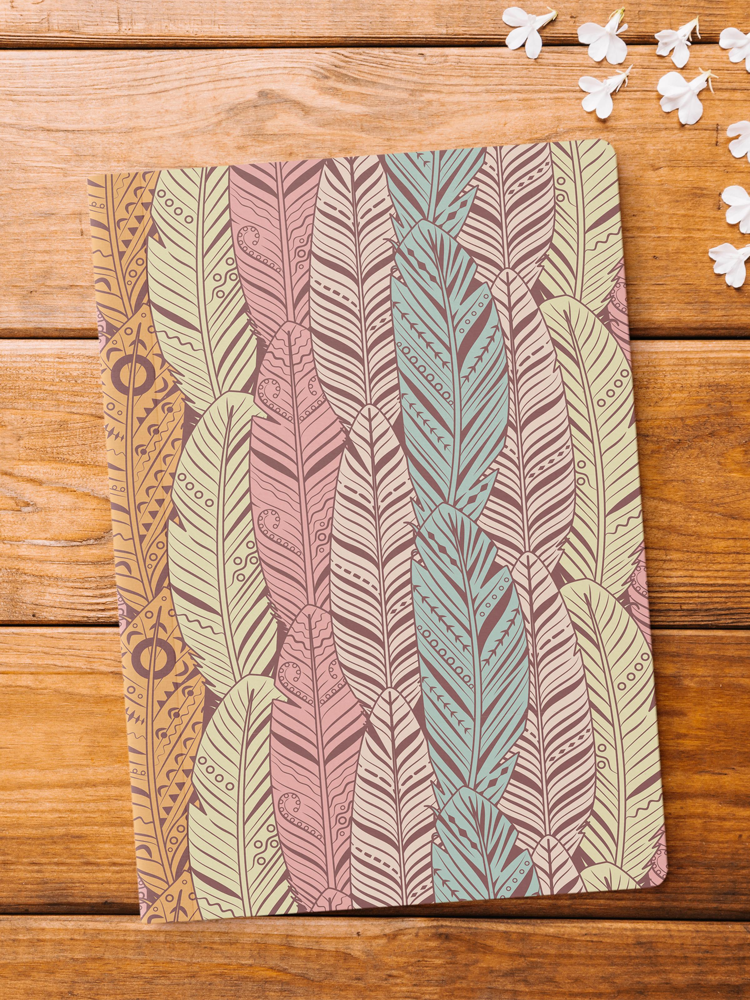 Çizgisiz Defter, Renkli Tüy Desenli Notebook, Not Defteri, Akıl ve Anı Defteri, 64 Sayfa, 14*21cm