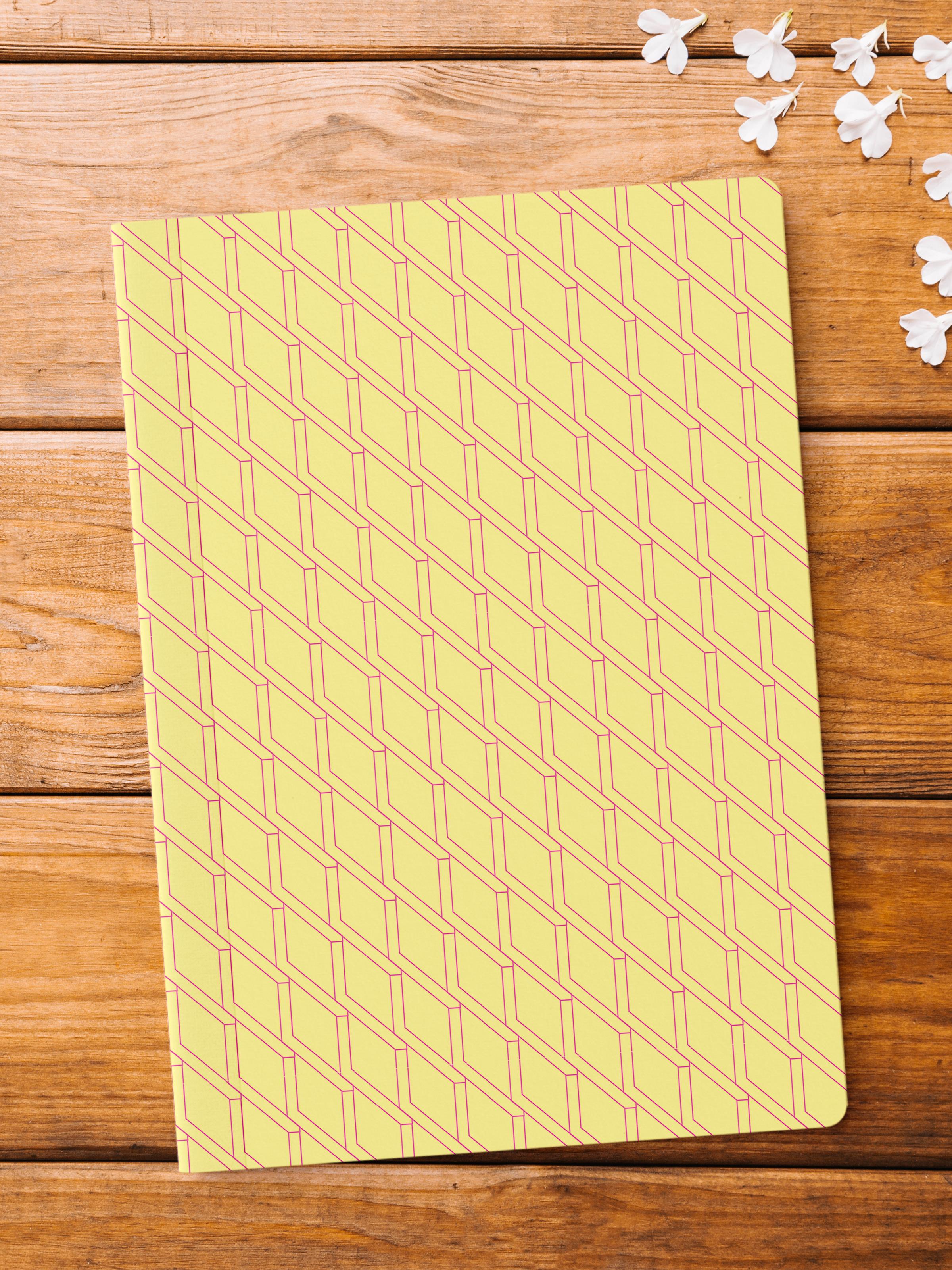 Çizgisiz Defter, Sarı ve Desenli Notebook, Not Defteri, Akıl ve Anı Defteri, 64 Sayfa, 14*21cm