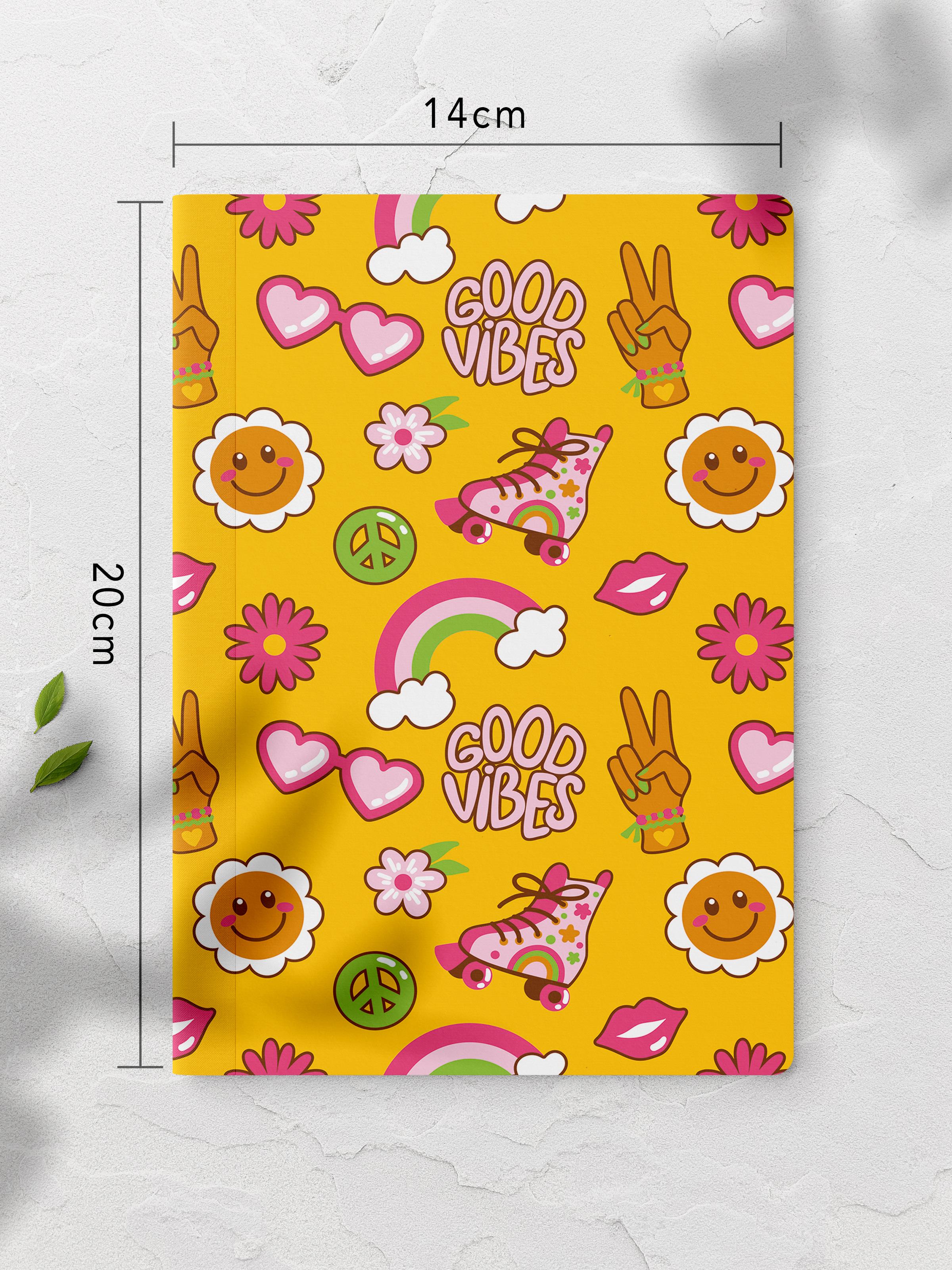 Çizgisiz Defter, Sarı ve Desenli Notebook, Not Defteri, Akıl ve Anı Defteri, 64 Sayfa, 14*21cm