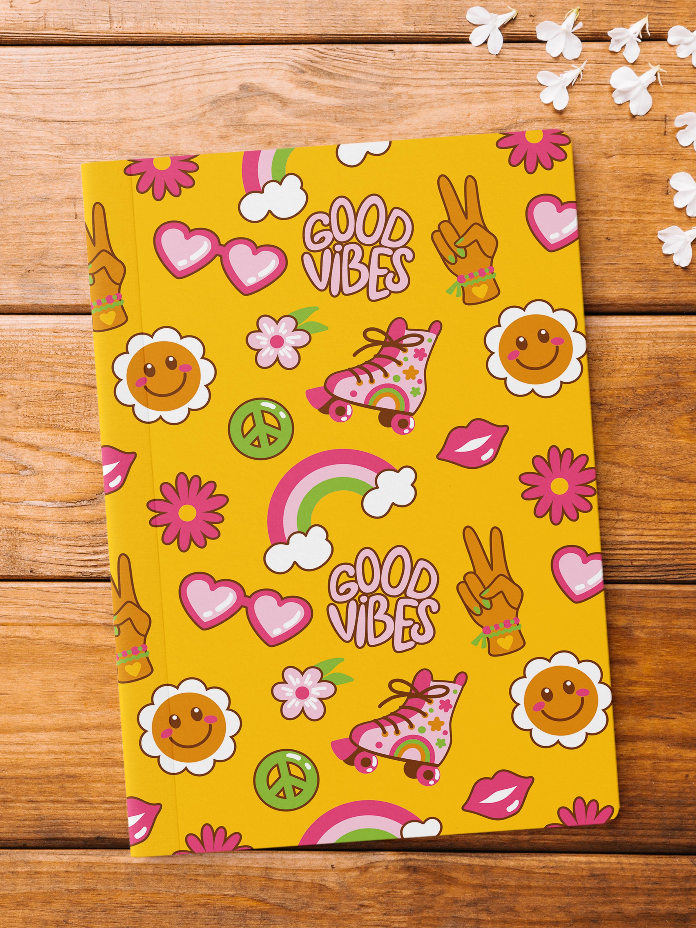 Çizgisiz Defter, Sarı ve Desenli Notebook, Not Defteri, Akıl ve Anı Defteri, 64 Sayfa, 14*21cm