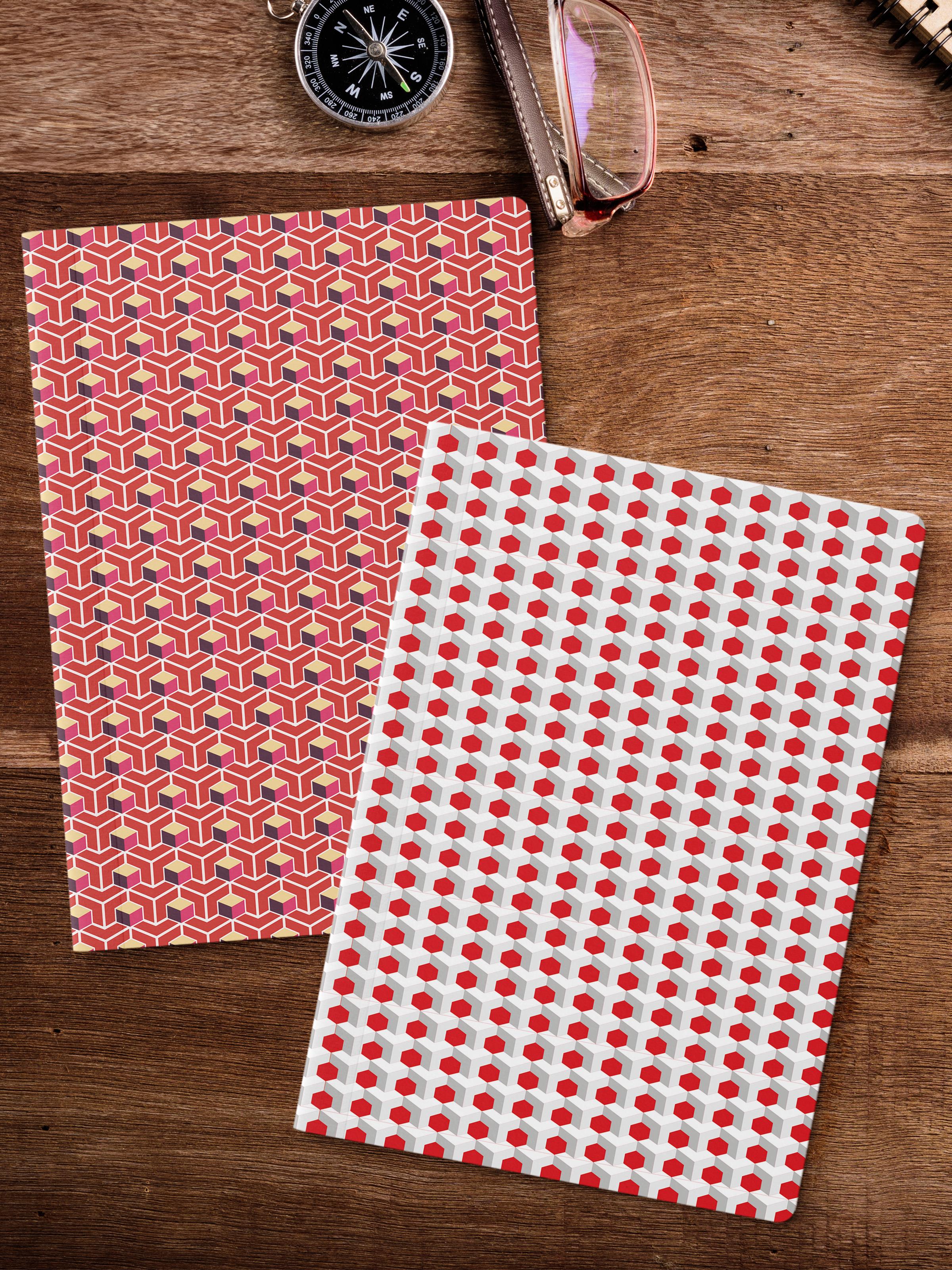 Çizgisiz Defter Seti, 2 Adet Geometrik Desenli Notebook, Not Defteri, Anı Defteri, 64 Sayfa Orta Boy