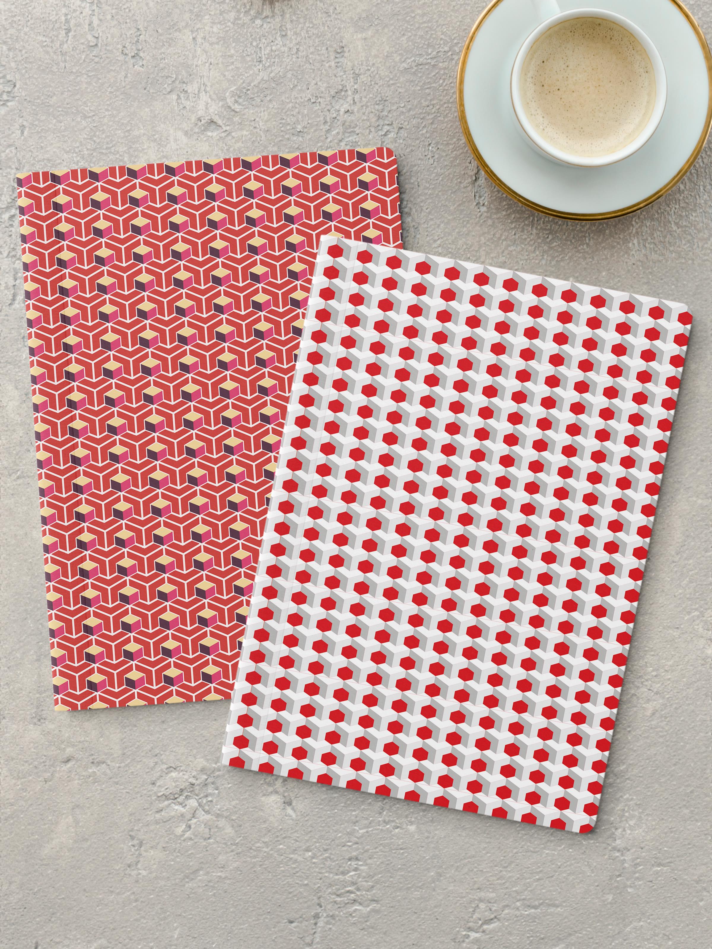 Çizgisiz Defter Seti, 2 Adet Geometrik Desenli Notebook, Not Defteri, Anı Defteri, 64 Sayfa Orta Boy