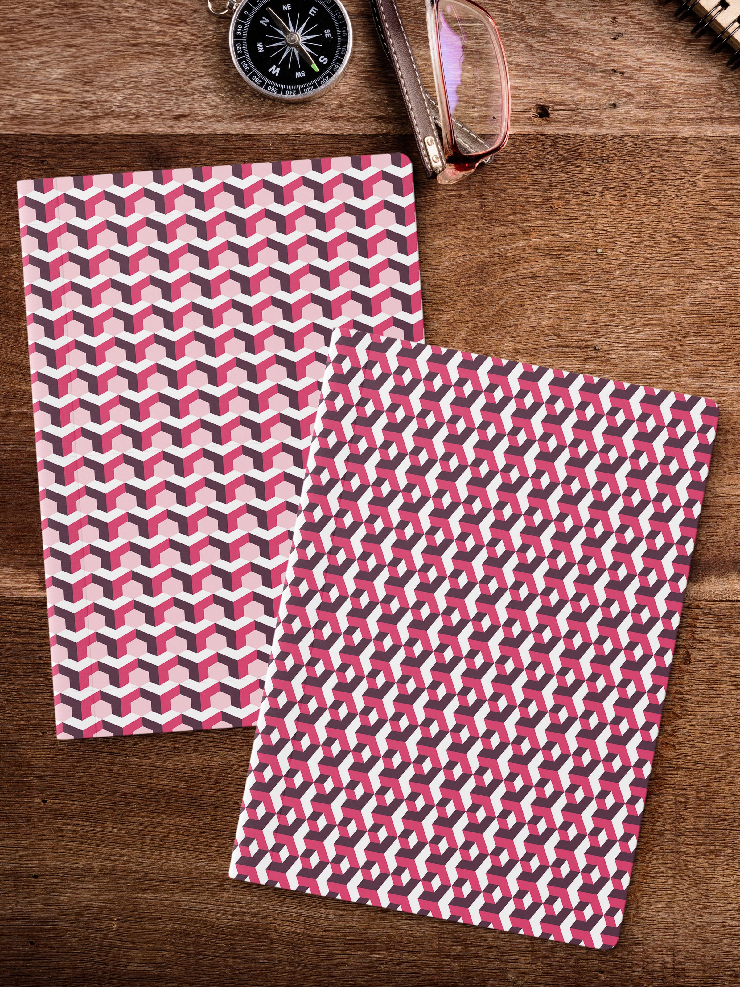 Çizgisiz Defter Seti, 2 Adet Geometrik Desenli Notebook, Not Defteri, Anı Defteri, 64 Sayfa Orta Boy
