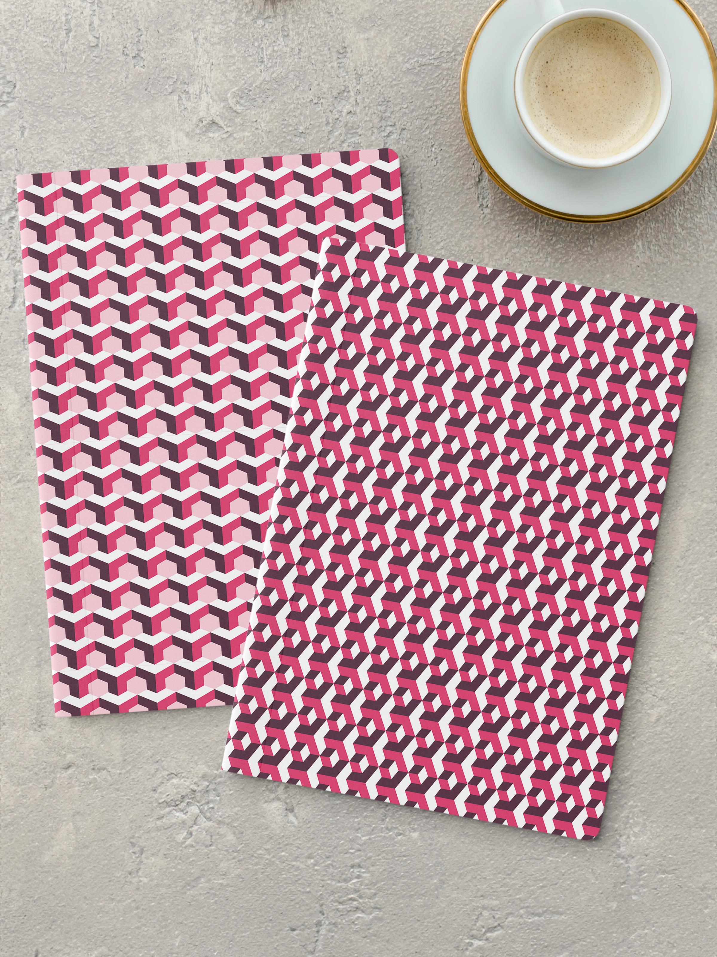 Çizgisiz Defter Seti, 2 Adet Geometrik Desenli Notebook, Not Defteri, Anı Defteri, 64 Sayfa Orta Boy