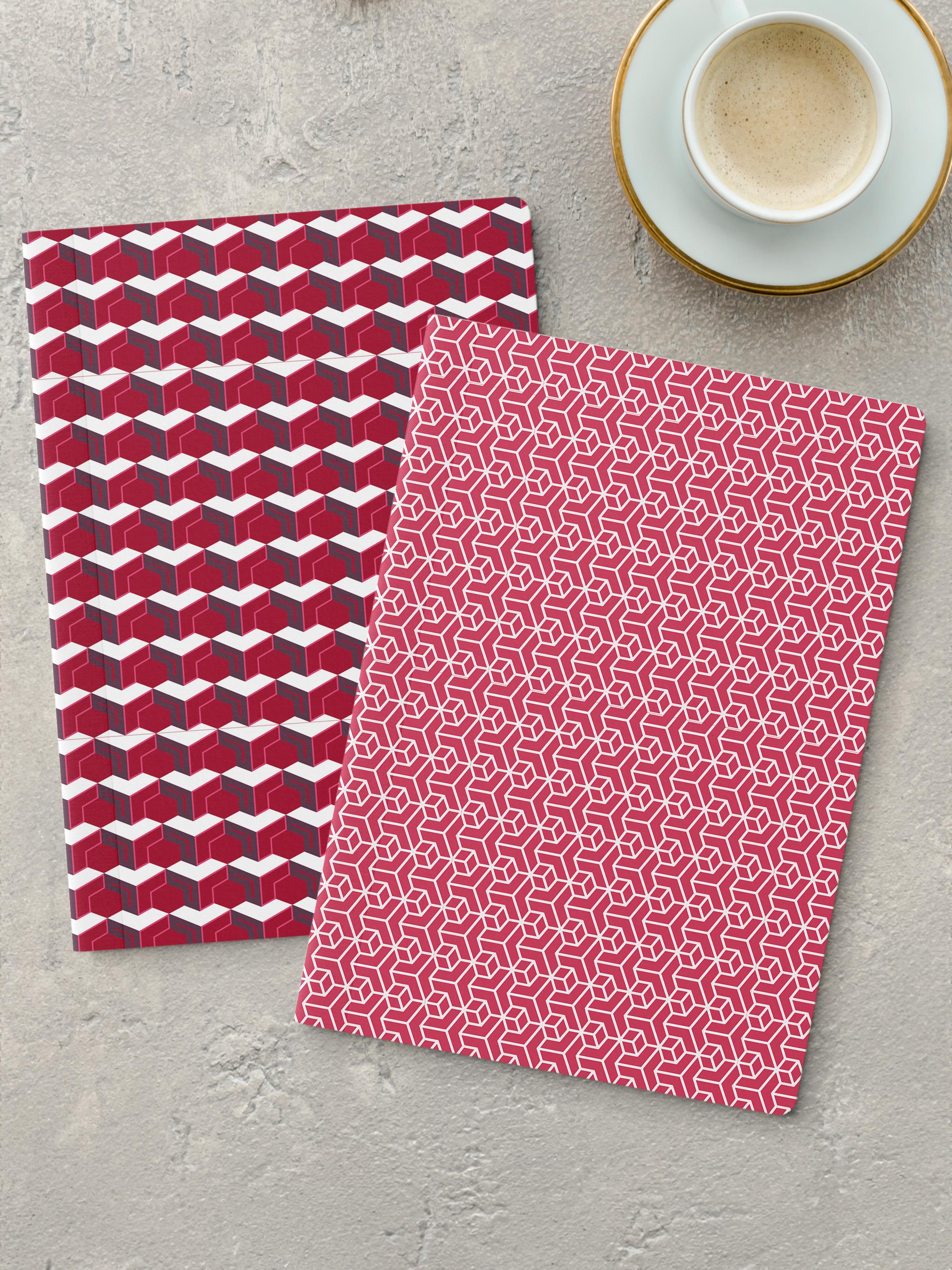 Çizgisiz Defter Seti, 2 Adet Geometrik Desenli Notebook, Not Defteri, Anı Defteri, 64 Sayfa Orta Boy