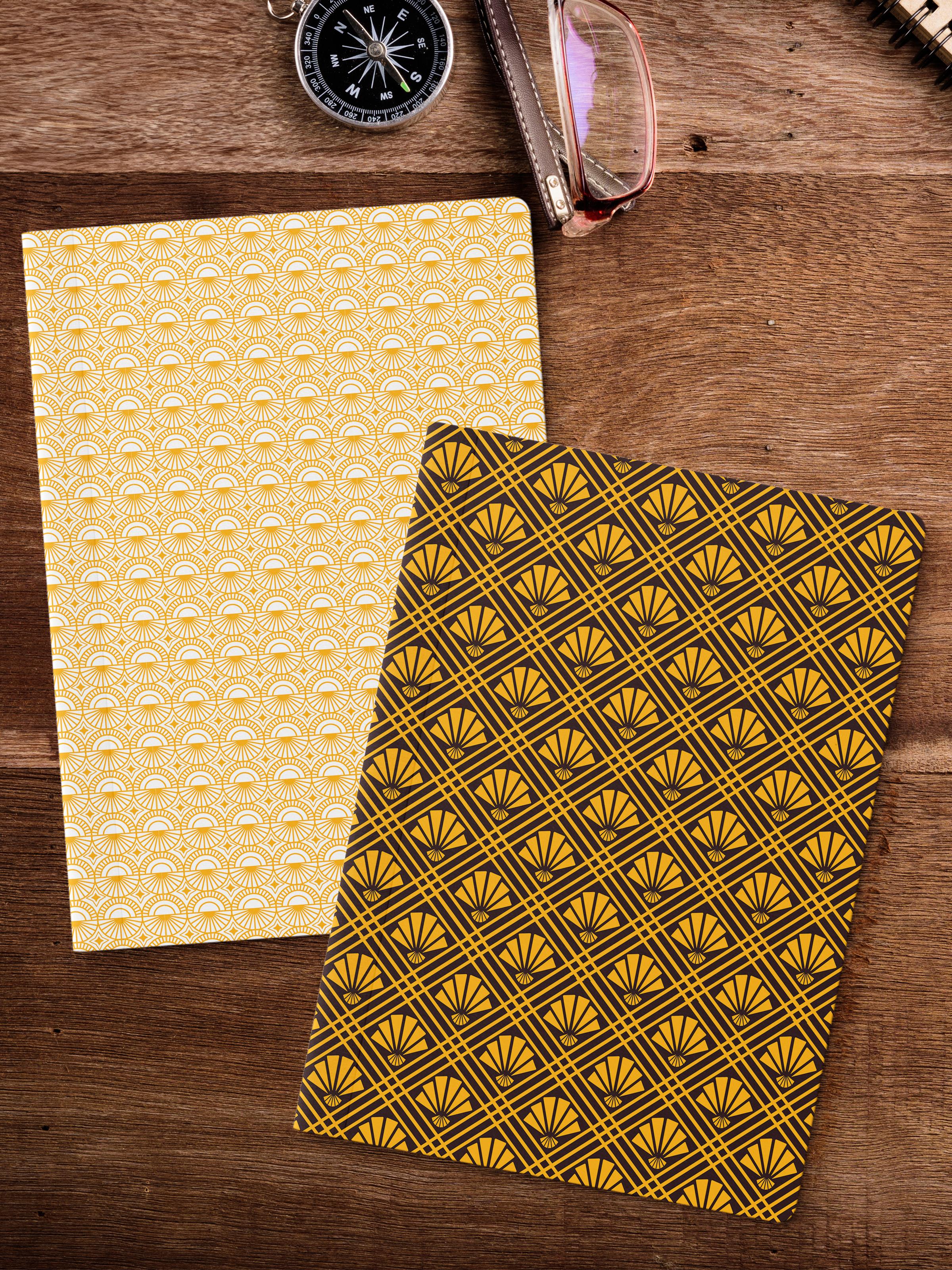Çizgisiz Defter Seti, 2 Adet Geometrik Desenli Notebook, Not Defteri, Anı Defteri, 64 Sayfa Orta Boy