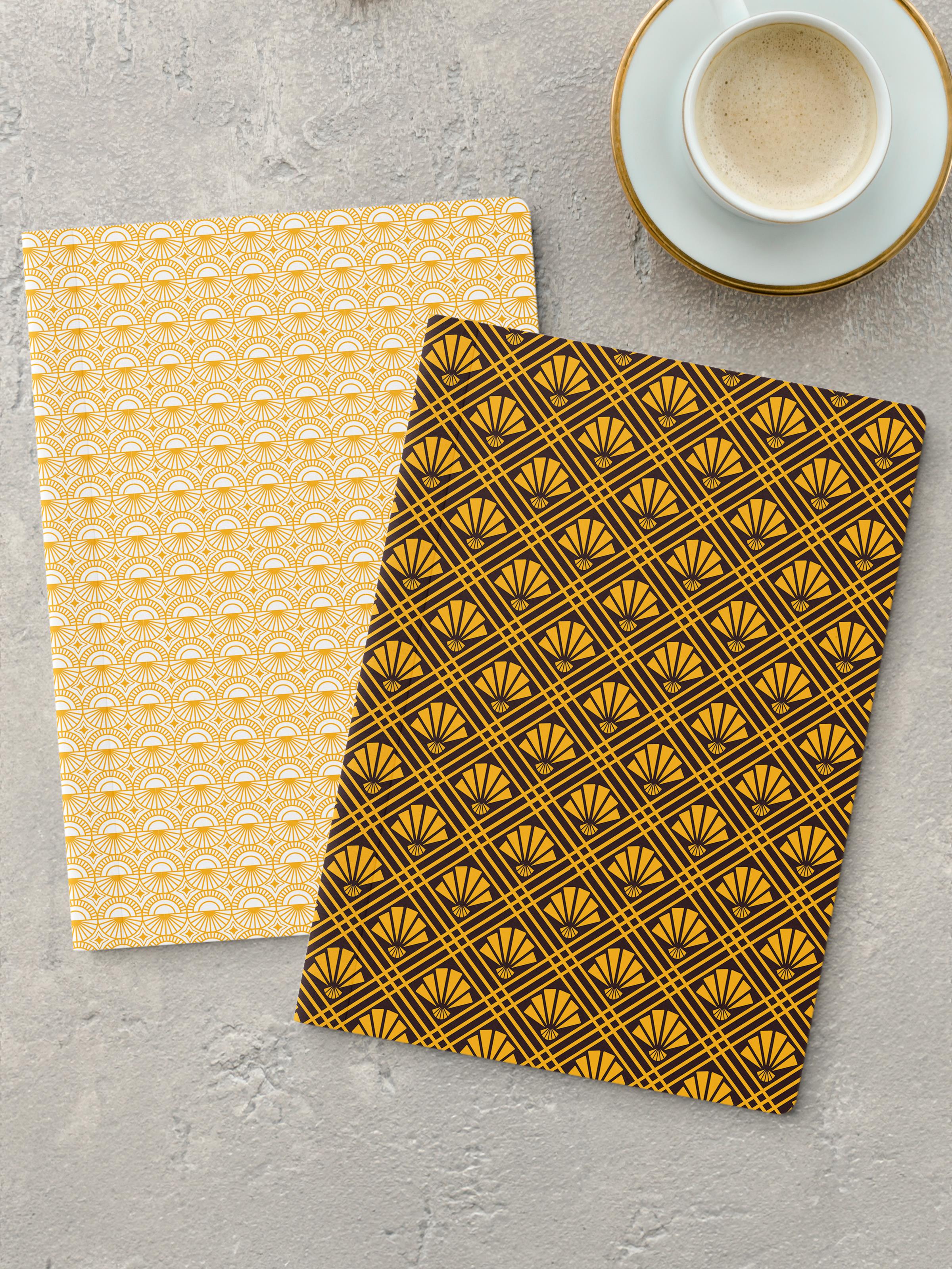 Çizgisiz Defter Seti, 2 Adet Geometrik Desenli Notebook, Not Defteri, Anı Defteri, 64 Sayfa Orta Boy