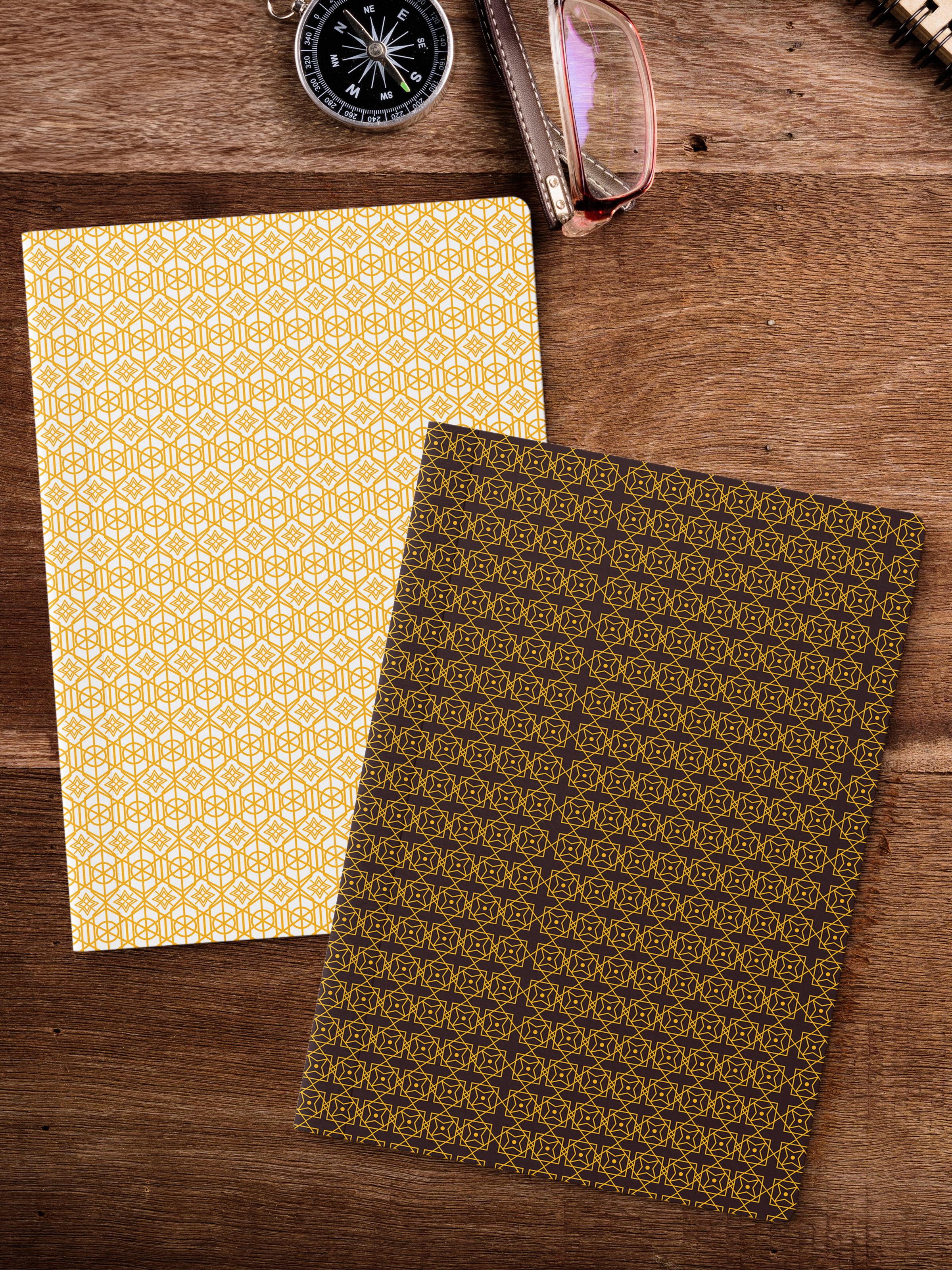 Çizgisiz Defter Seti, 2 Adet Geometrik Desenli Notebook, Not Defteri, Anı Defteri, 64 Sayfa Orta Boy