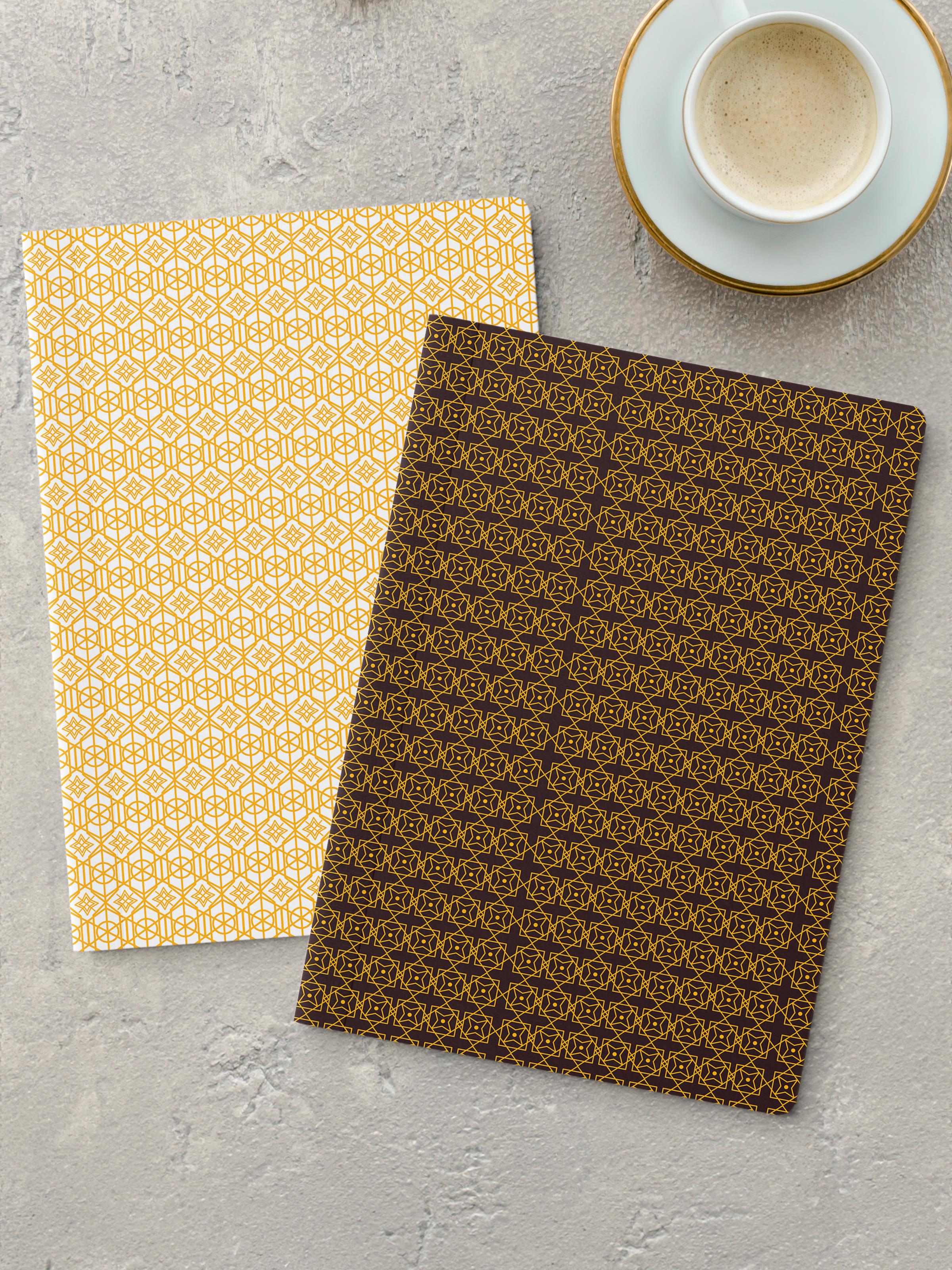 Çizgisiz Defter Seti, 2 Adet Geometrik Desenli Notebook, Not Defteri, Anı Defteri, 64 Sayfa Orta Boy