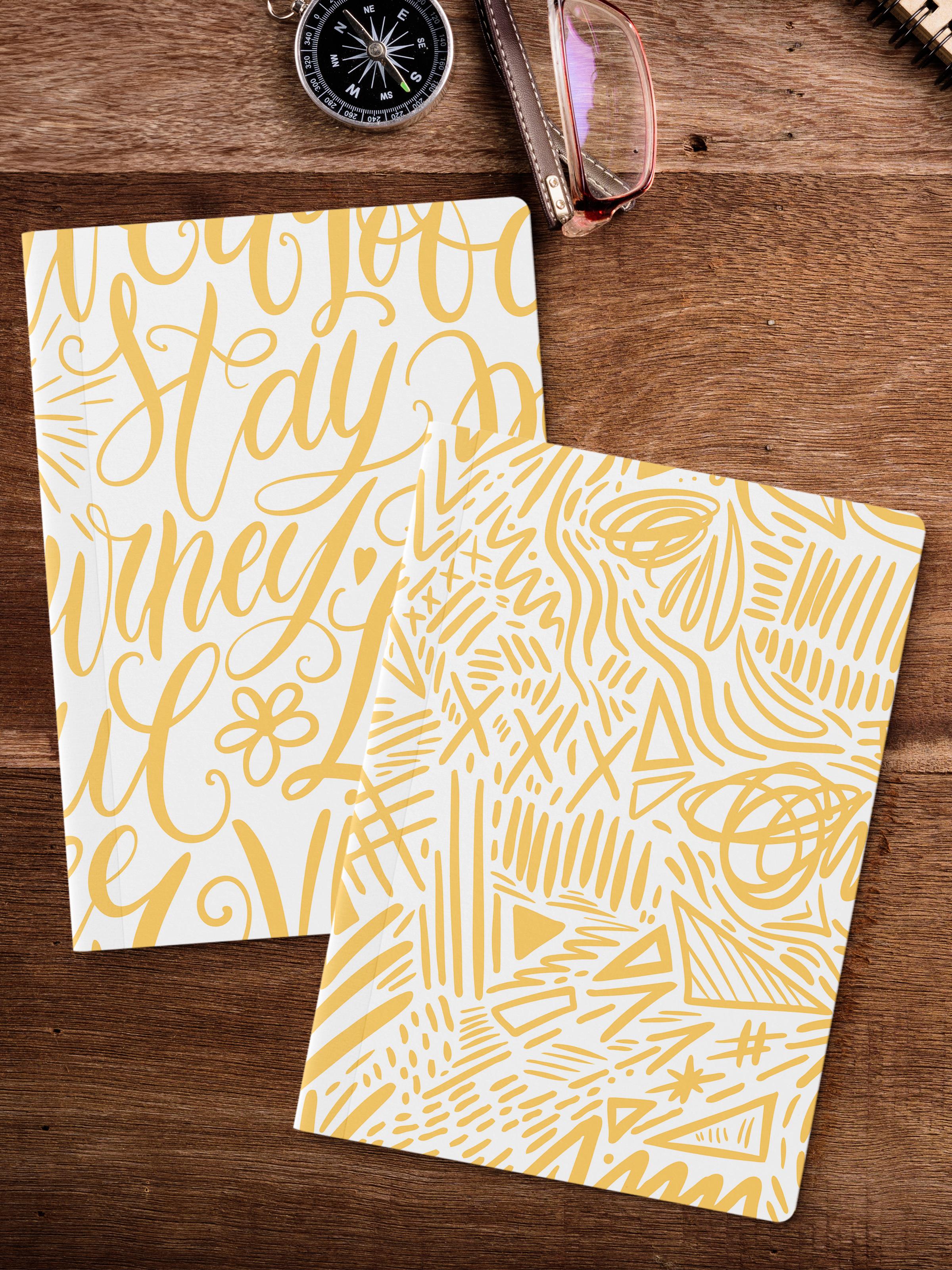 Çizgisiz Defter Seti, 2 Adet Geometrik Desenli Notebook, Not Defteri, Anı Defteri, 64 Sayfa Orta Boy