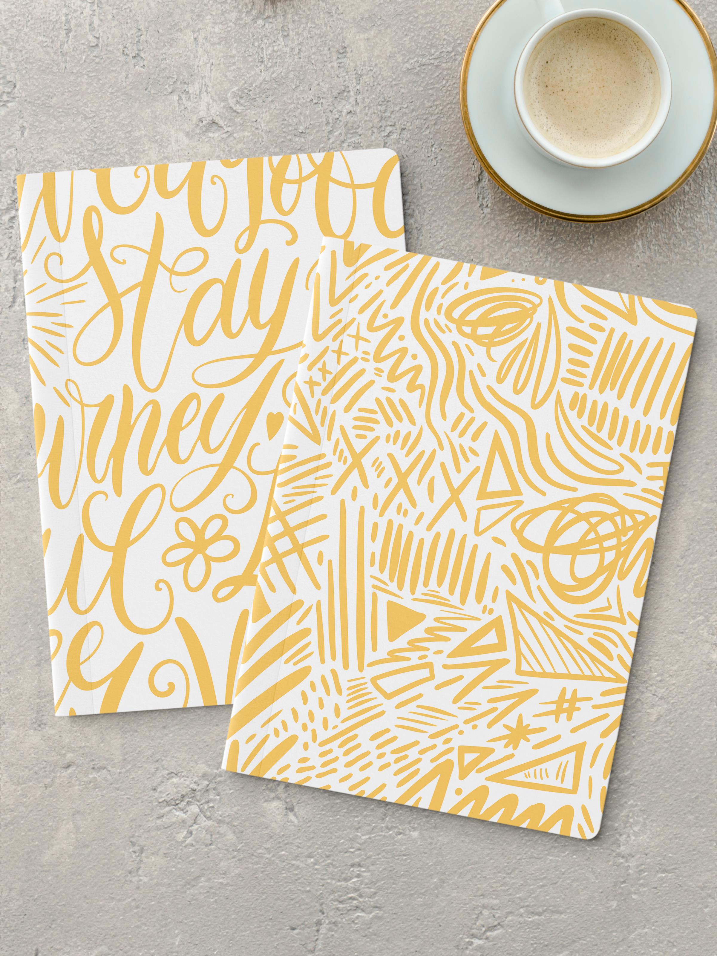 Çizgisiz Defter Seti, 2 Adet Geometrik Desenli Notebook, Not Defteri, Anı Defteri, 64 Sayfa Orta Boy