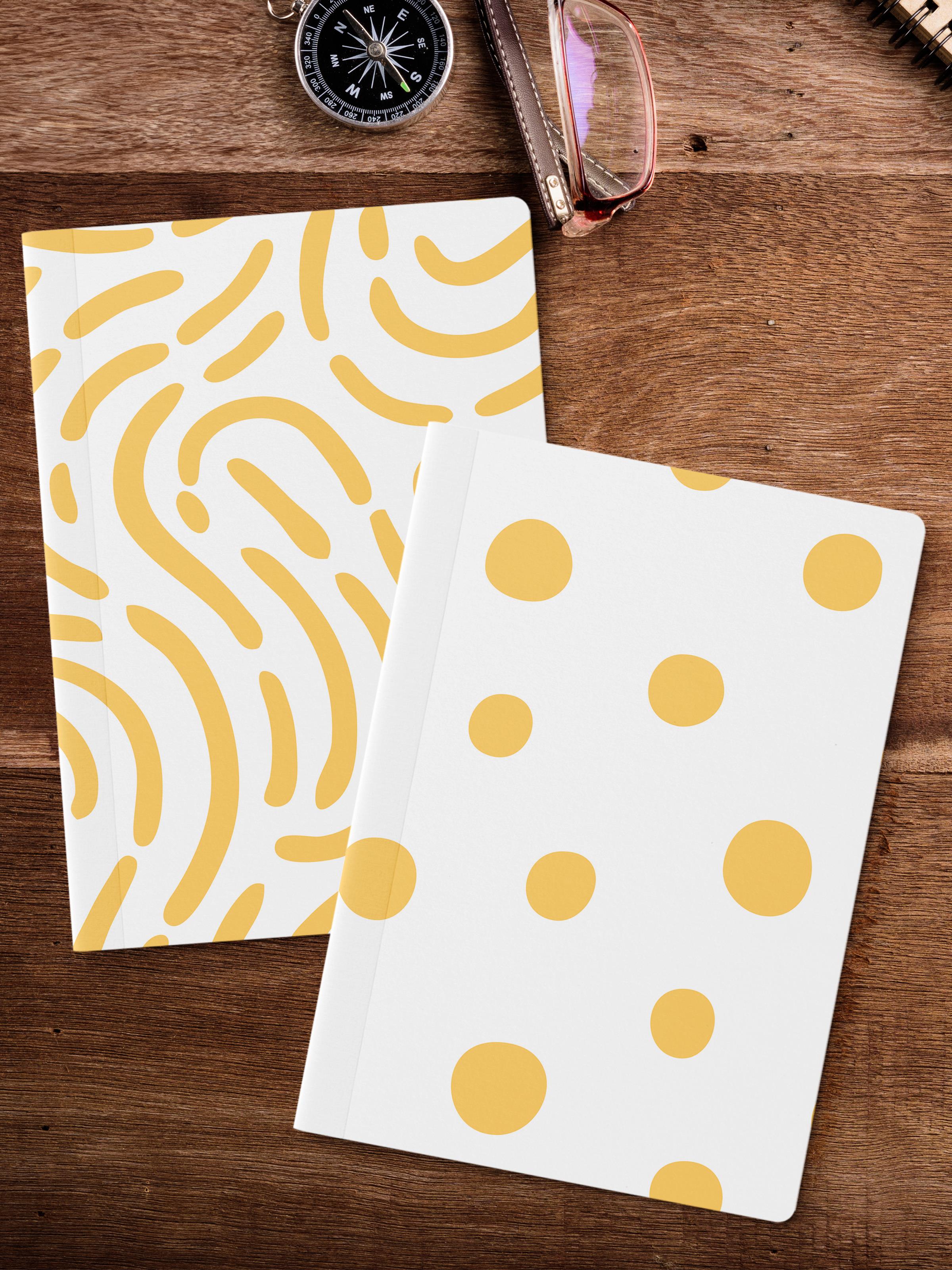 Çizgisiz Defter Seti, 2 Adet Geometrik Desenli Notebook, Not Defteri, Anı Defteri, 64 Sayfa Orta Boy
