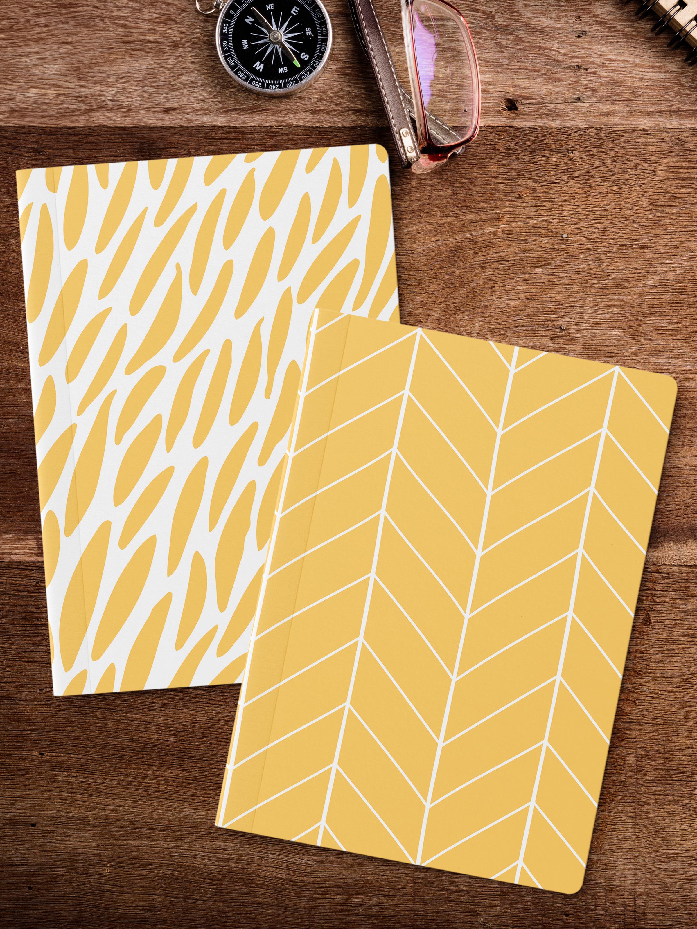Çizgisiz Defter Seti, 2 Adet Geometrik Desenli Notebook, Not Defteri, Anı Defteri, 64 Sayfa Orta Boy