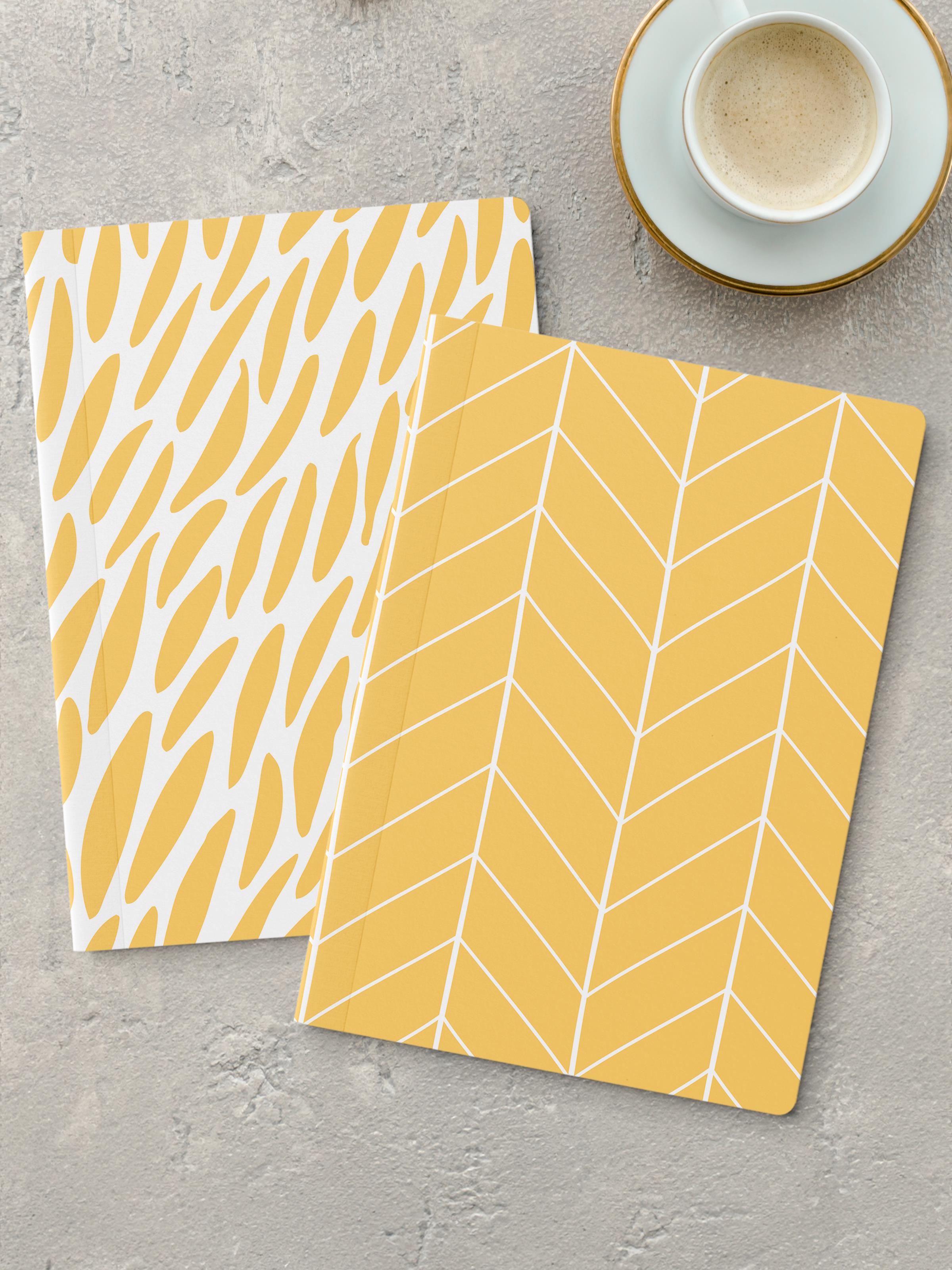 Çizgisiz Defter Seti, 2 Adet Geometrik Desenli Notebook, Not Defteri, Anı Defteri, 64 Sayfa Orta Boy