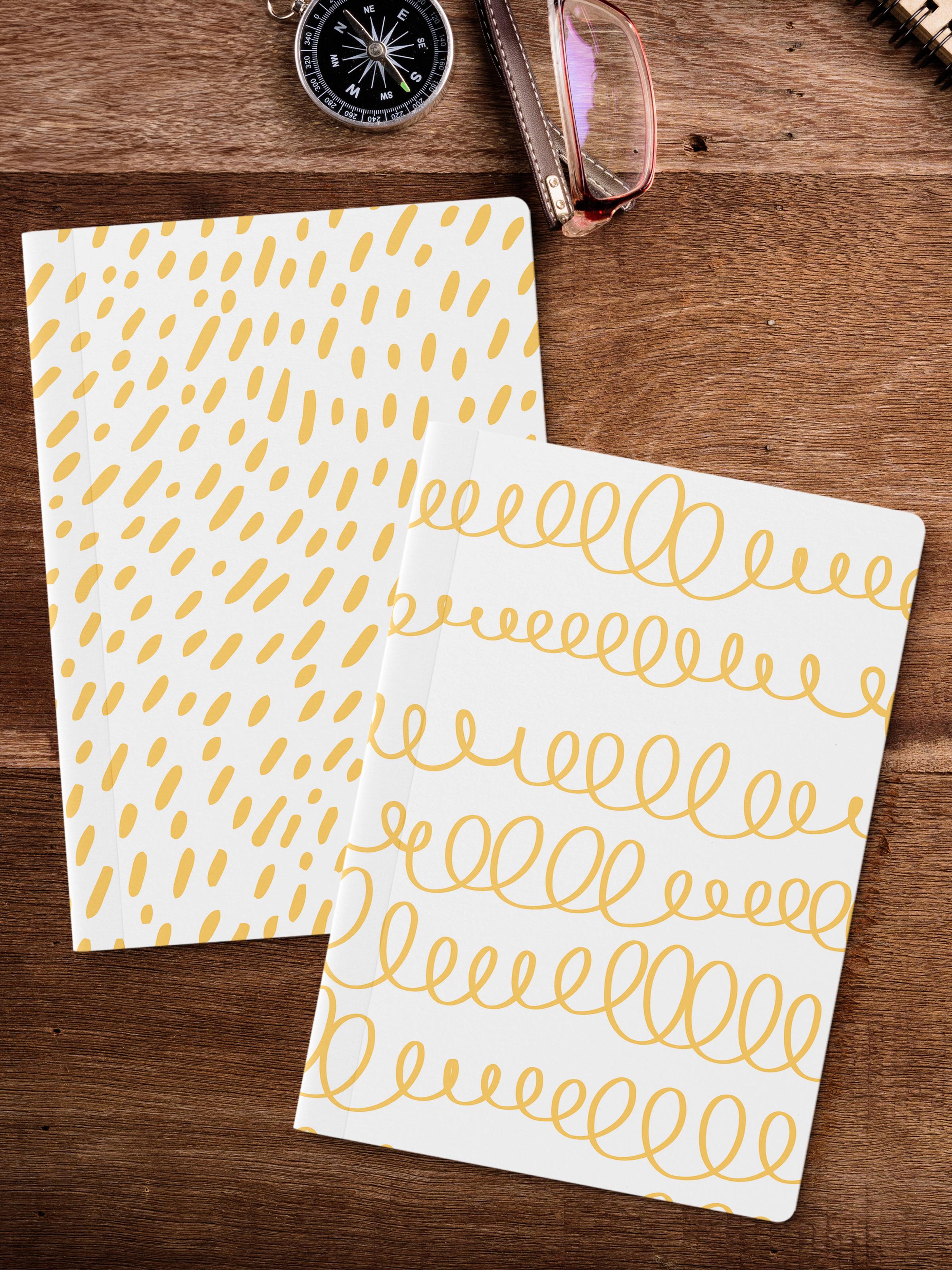 Çizgisiz Defter Seti, 2 Adet Geometrik Desenli Notebook, Not Defteri, Anı Defteri, 64 Sayfa Orta Boy