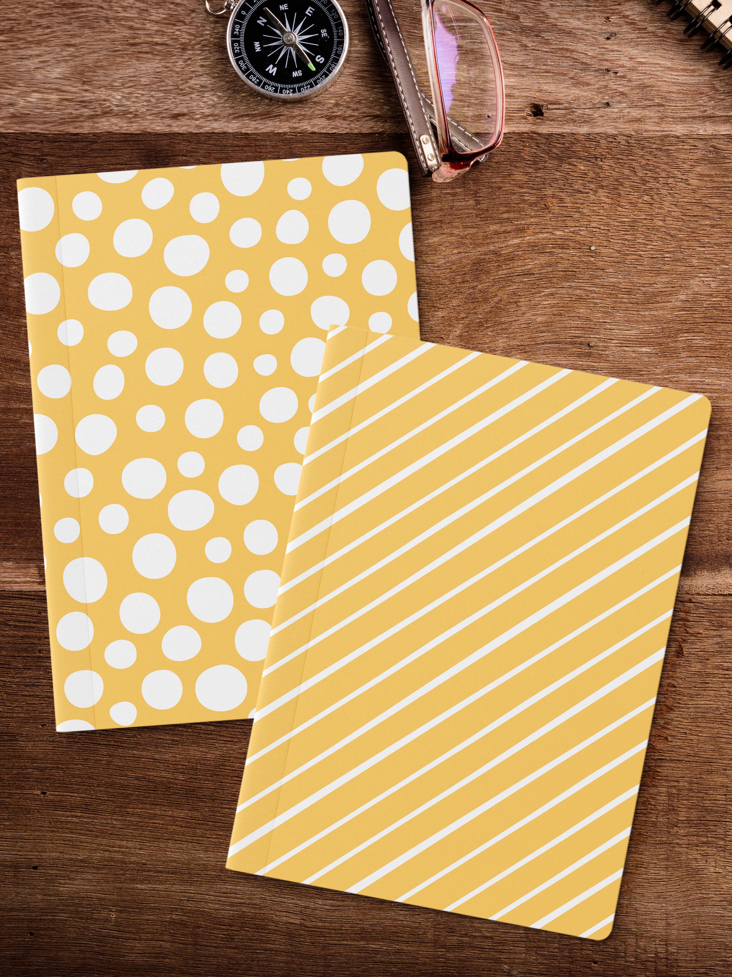 Çizgisiz Defter Seti, 2 Adet Geometrik Desenli Notebook, Not Defteri, Anı Defteri, 64 Sayfa Orta Boy