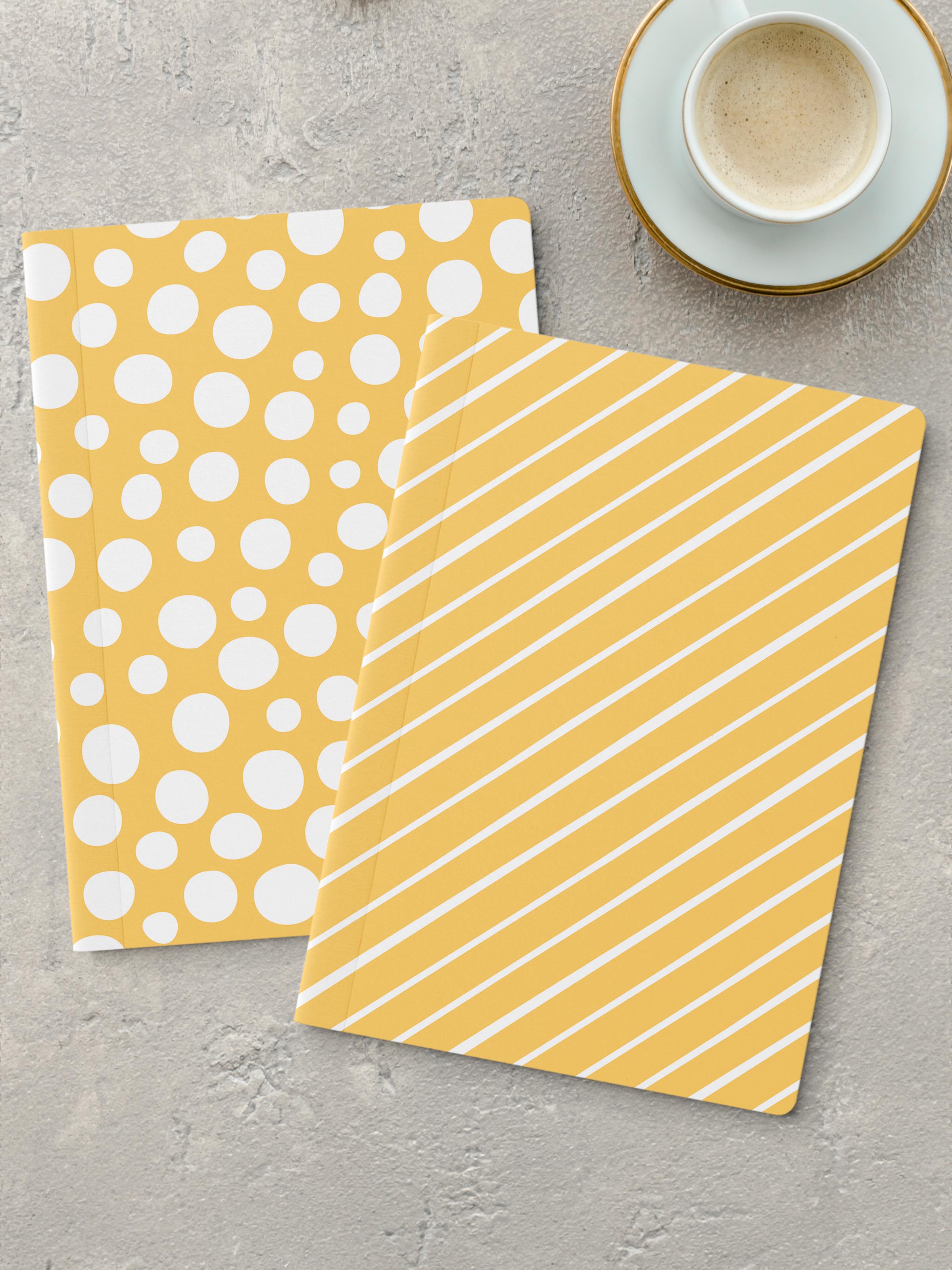 Çizgisiz Defter Seti, 2 Adet Geometrik Desenli Notebook, Not Defteri, Anı Defteri, 64 Sayfa Orta Boy