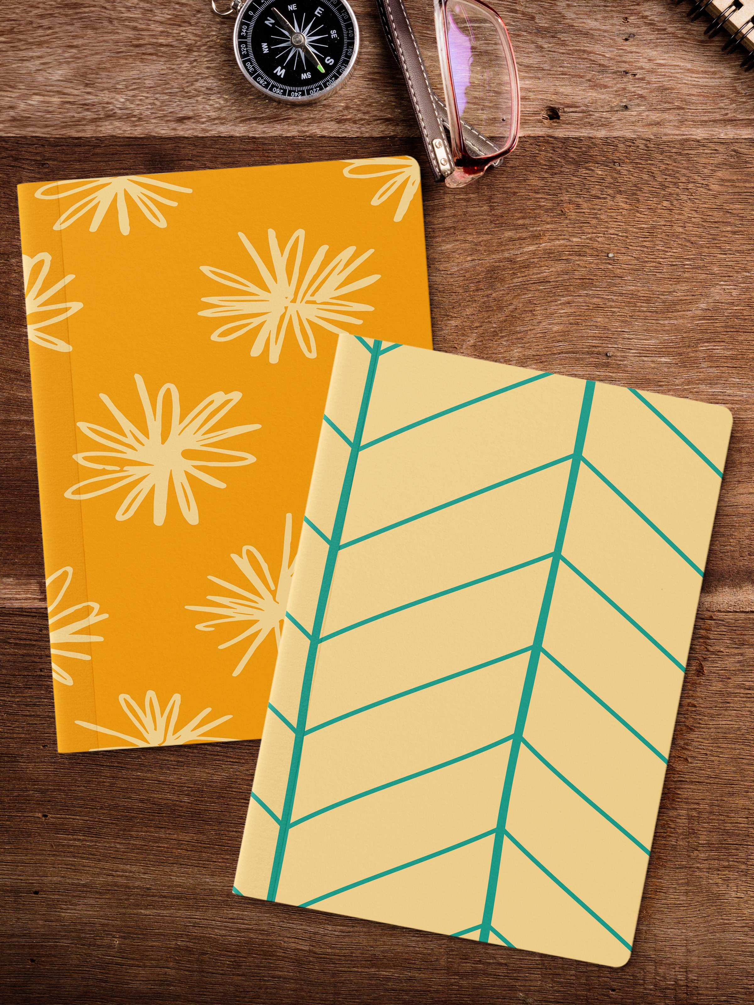 Çizgisiz Defter Seti, 2 Adet Geometrik Desenli Notebook, Not Defteri, Anı Defteri, 64 Sayfa Orta Boy