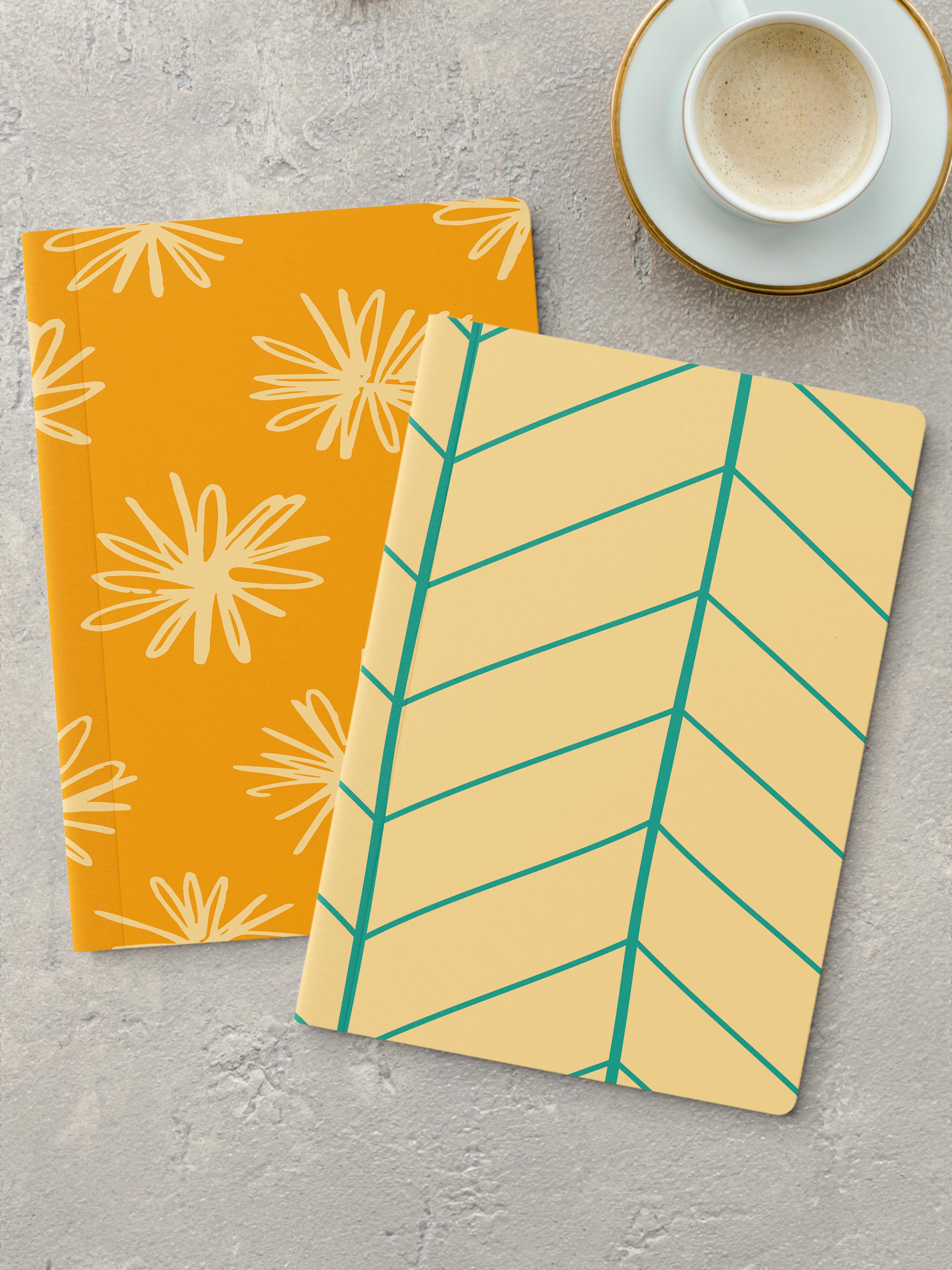 Çizgisiz Defter Seti, 2 Adet Geometrik Desenli Notebook, Not Defteri, Anı Defteri, 64 Sayfa Orta Boy