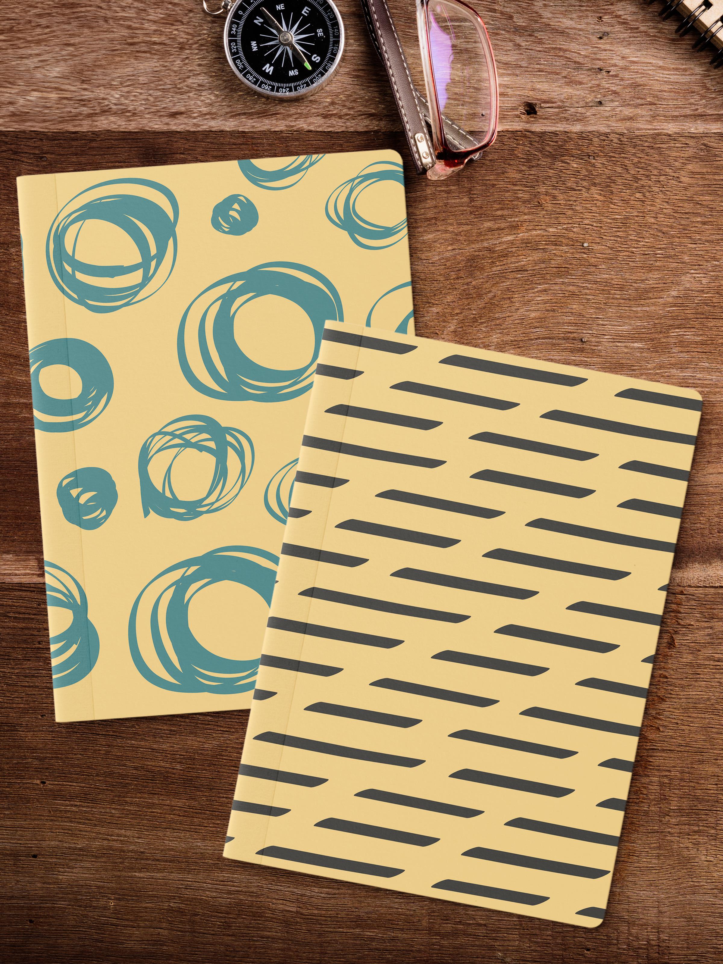 Çizgisiz Defter Seti, 2 Adet Geometrik Desenli Notebook, Not Defteri, Anı Defteri, 64 Sayfa Orta Boy