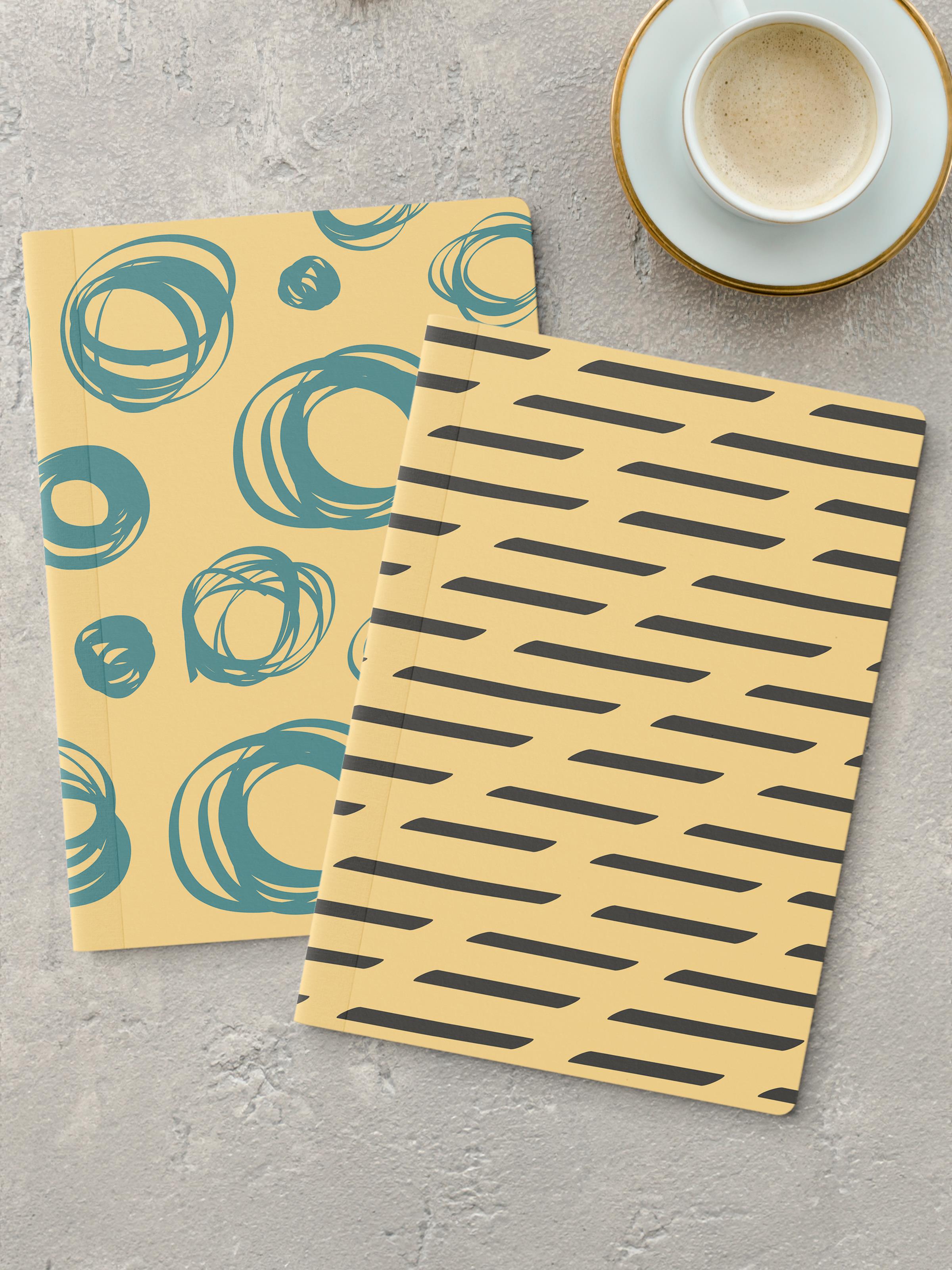Çizgisiz Defter Seti, 2 Adet Geometrik Desenli Notebook, Not Defteri, Anı Defteri, 64 Sayfa Orta Boy