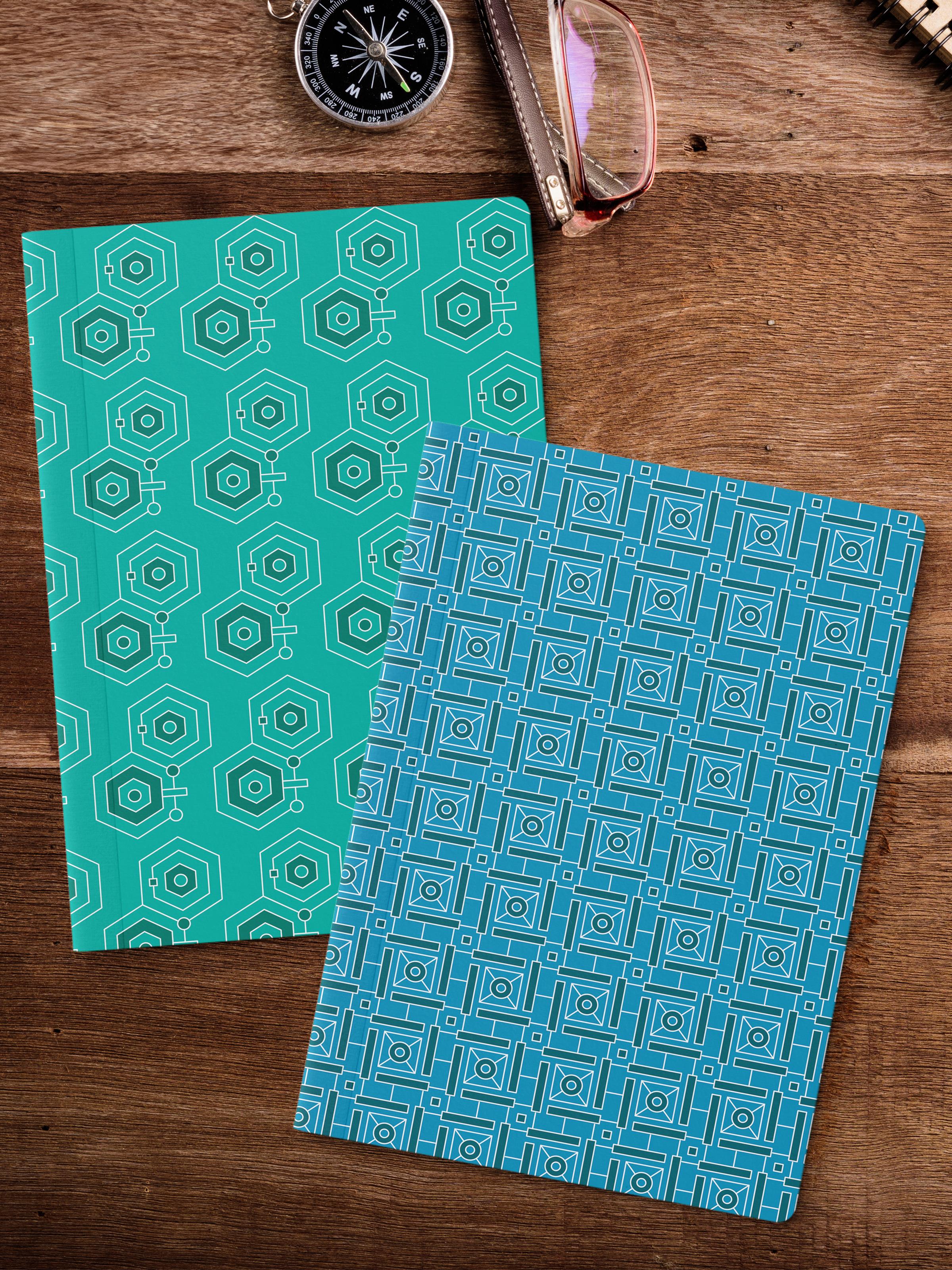 Çizgisiz Defter Seti, 2 Adet Geometrik Desenli Notebook, Not Defteri, Anı Defteri, 64 Sayfa Orta Boy