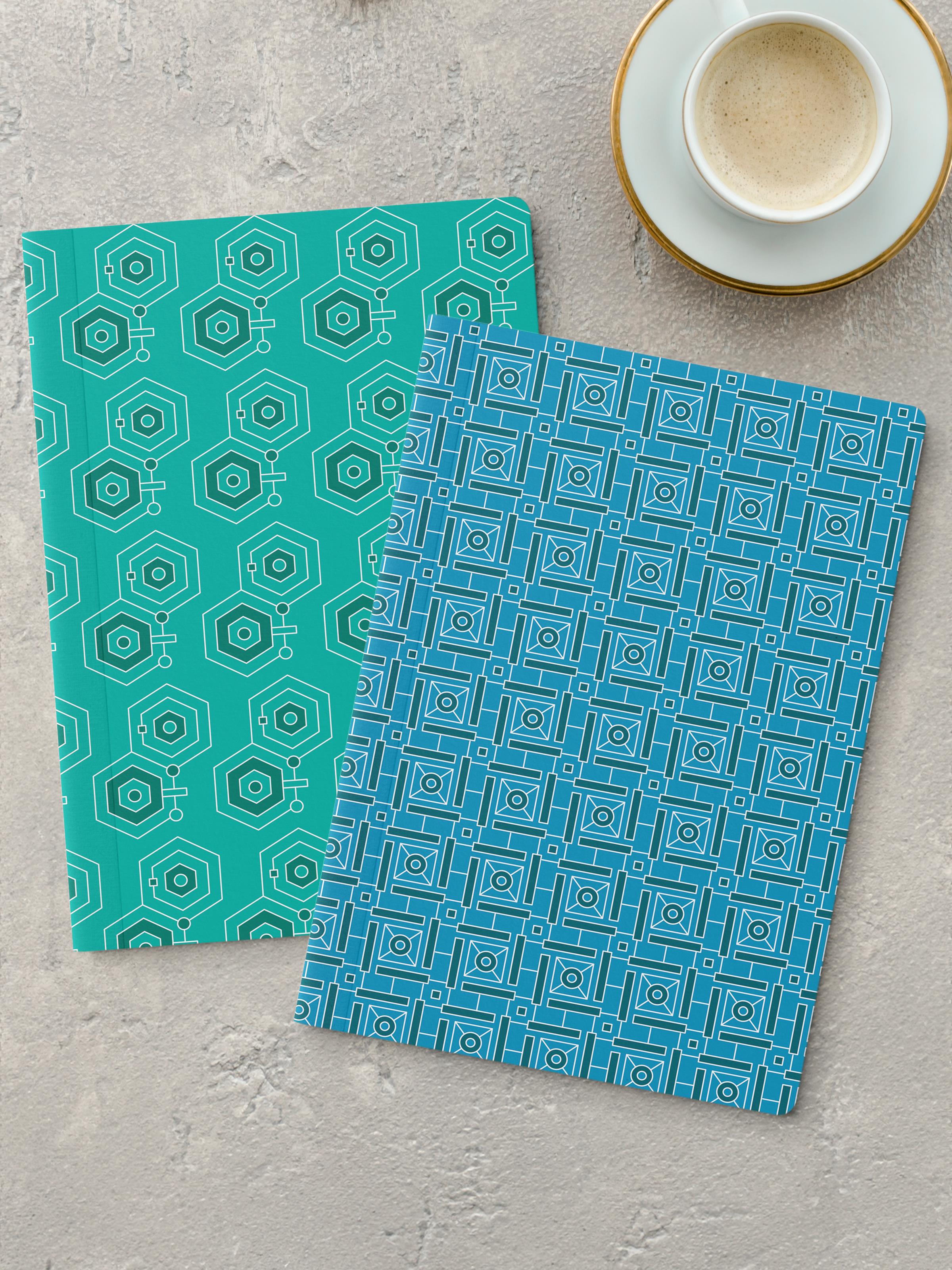 Çizgisiz Defter Seti, 2 Adet Geometrik Desenli Notebook, Not Defteri, Anı Defteri, 64 Sayfa Orta Boy