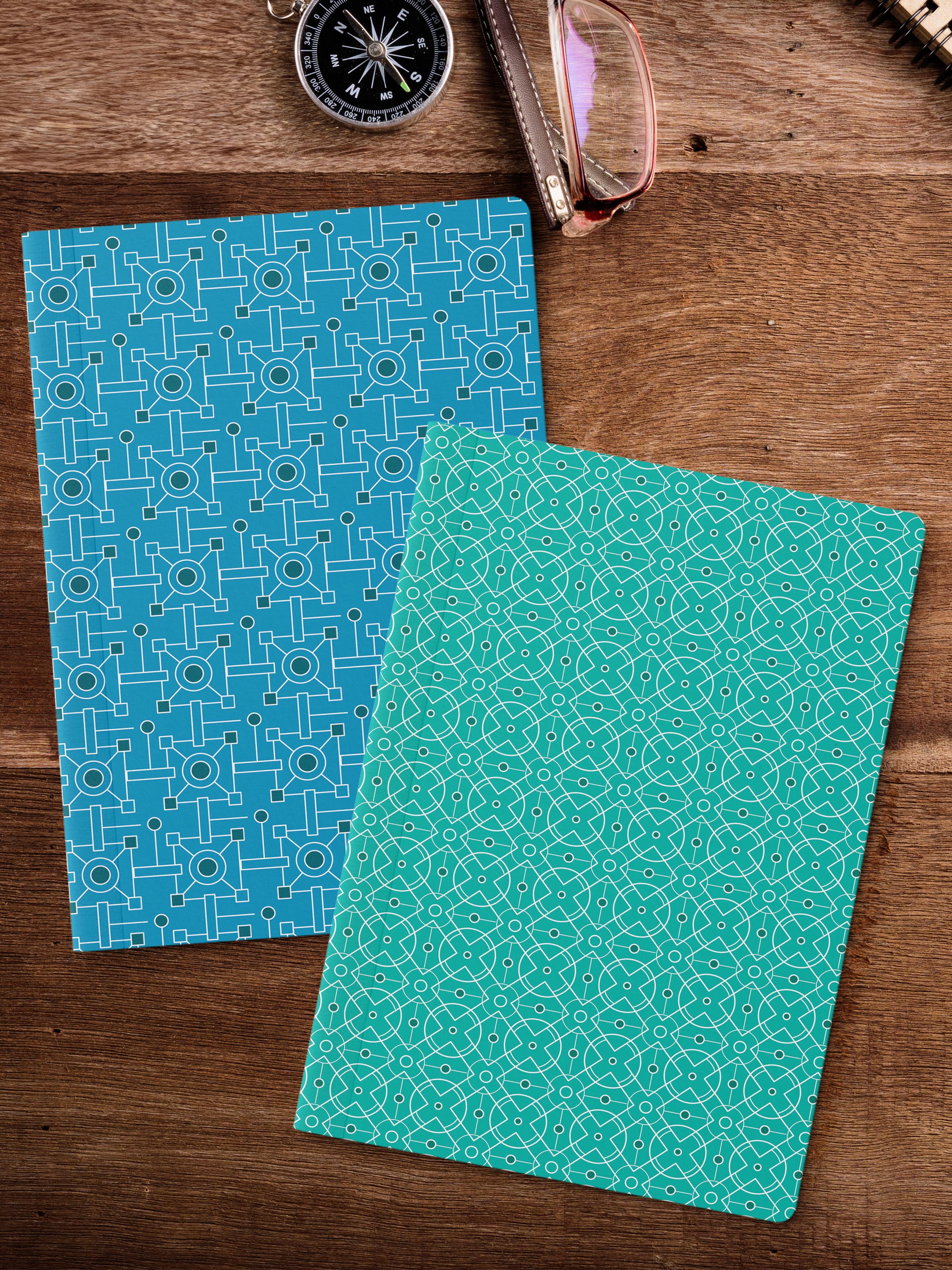 Çizgisiz Defter Seti, 2 Adet Geometrik Desenli Notebook, Not Defteri, Anı Defteri, 64 Sayfa Orta Boy