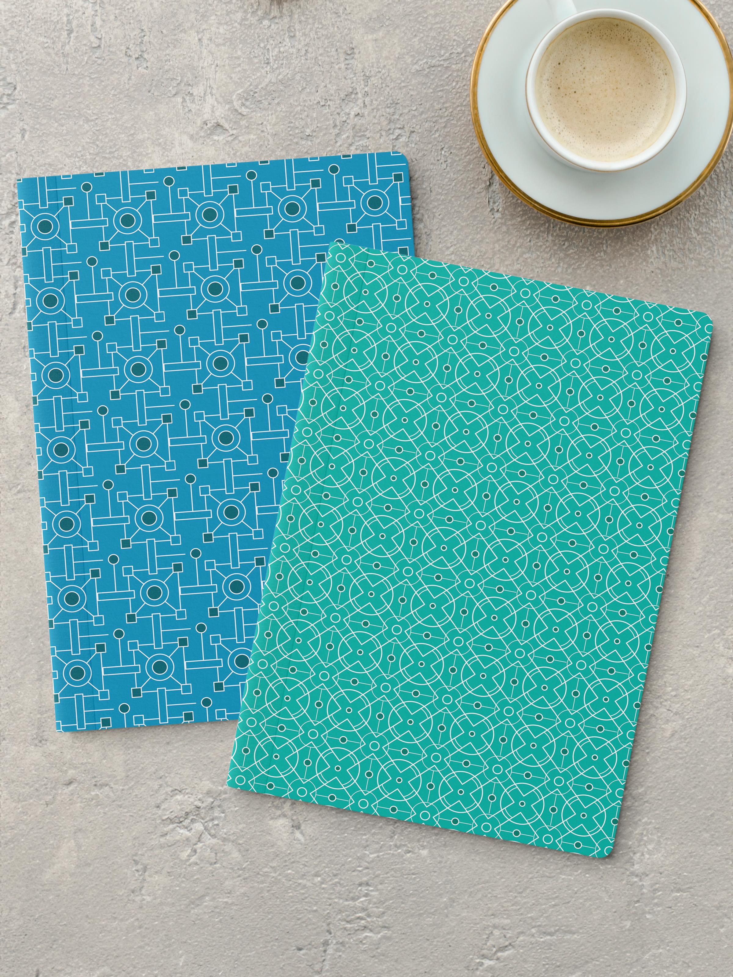 Çizgisiz Defter Seti, 2 Adet Geometrik Desenli Notebook, Not Defteri, Anı Defteri, 64 Sayfa Orta Boy