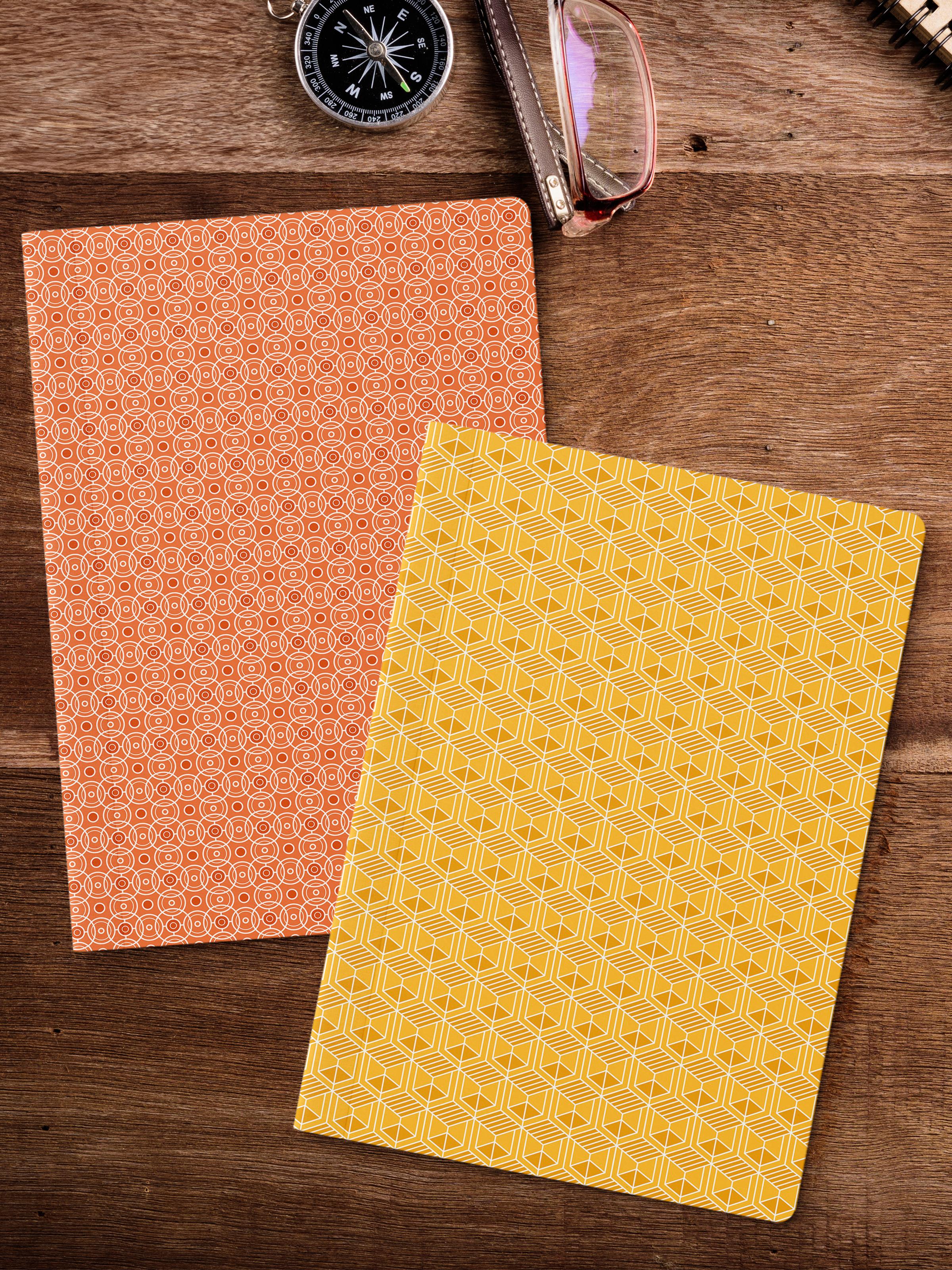 Çizgisiz Defter Seti, 2 Adet Geometrik Desenli Notebook, Not Defteri, Anı Defteri, 64 Sayfa Orta Boy
