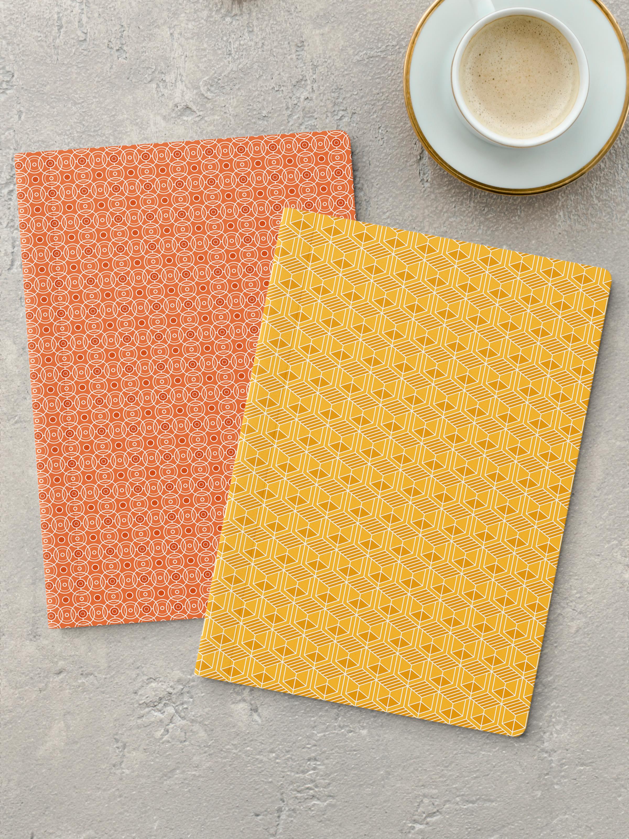 Çizgisiz Defter Seti, 2 Adet Geometrik Desenli Notebook, Not Defteri, Anı Defteri, 64 Sayfa Orta Boy