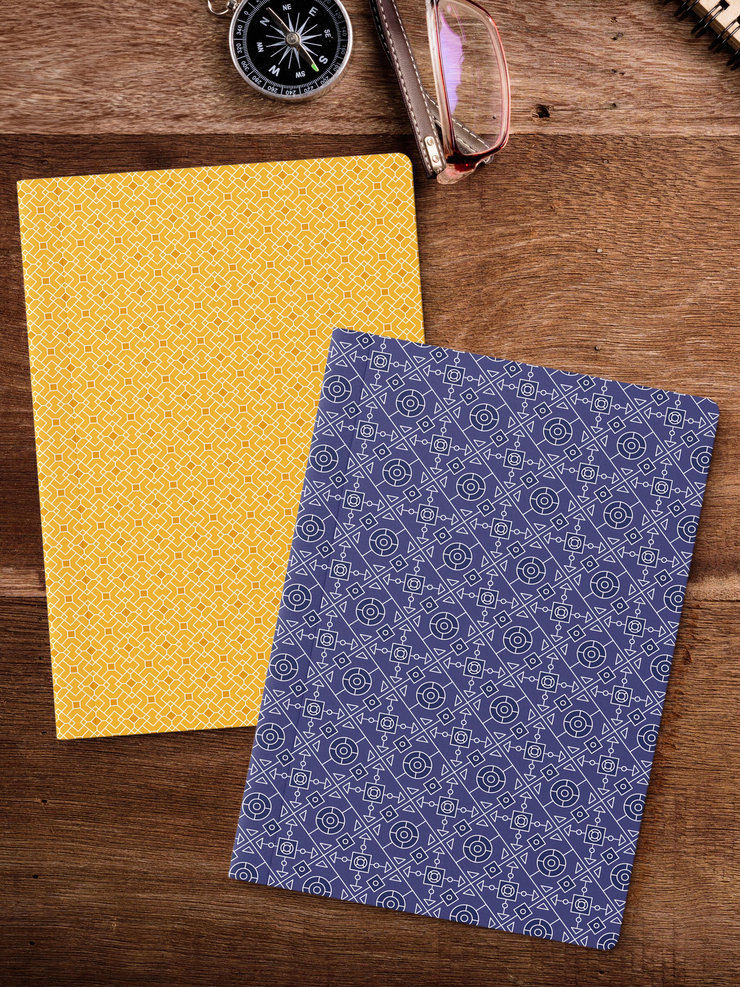Çizgisiz Defter Seti, 2 Adet Geometrik Desenli Notebook, Not Defteri, Anı Defteri, 64 Sayfa Orta Boy