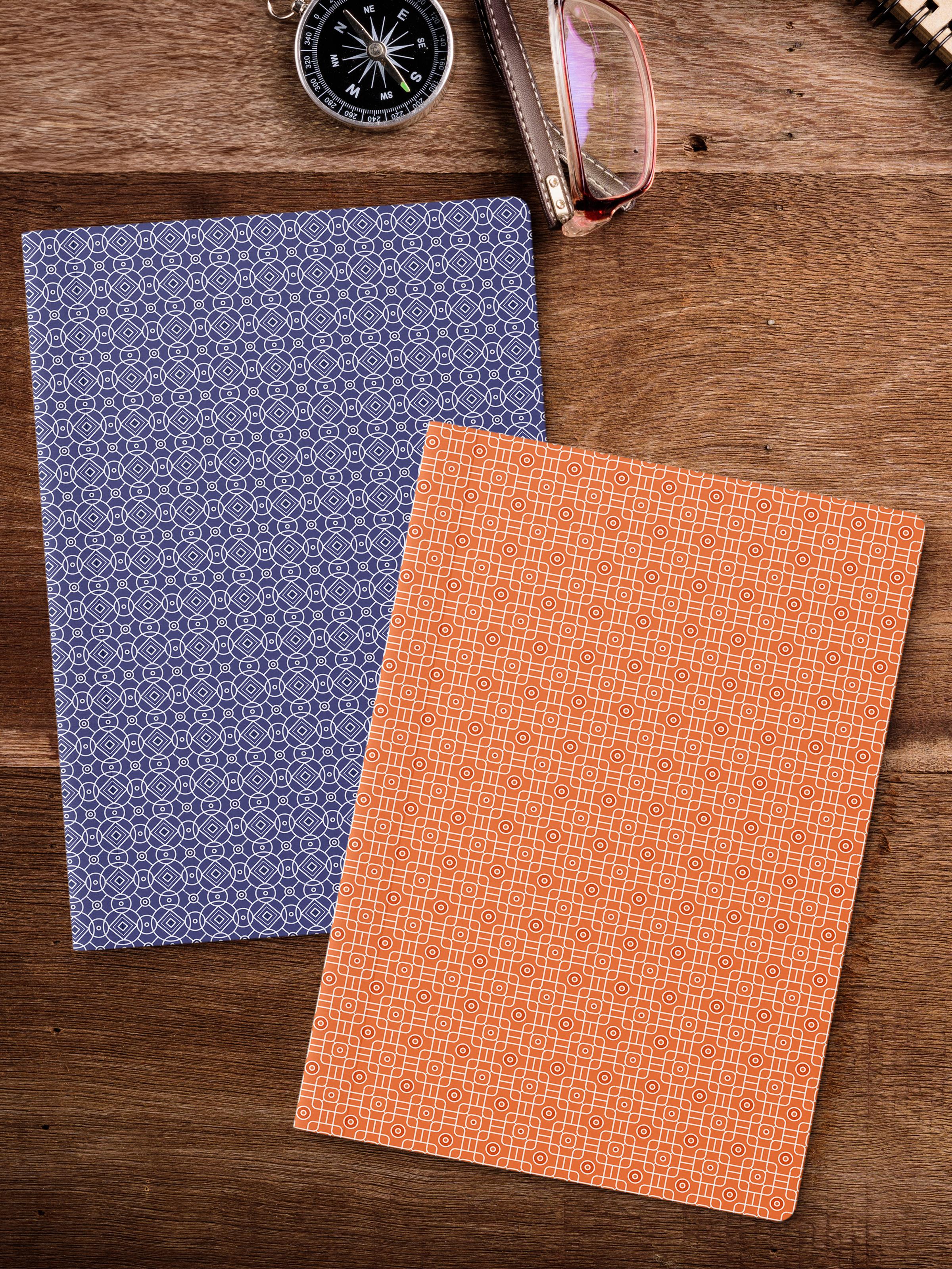 Çizgisiz Defter Seti, 2 Adet Geometrik Desenli Notebook, Not Defteri, Anı Defteri, 64 Sayfa Orta Boy