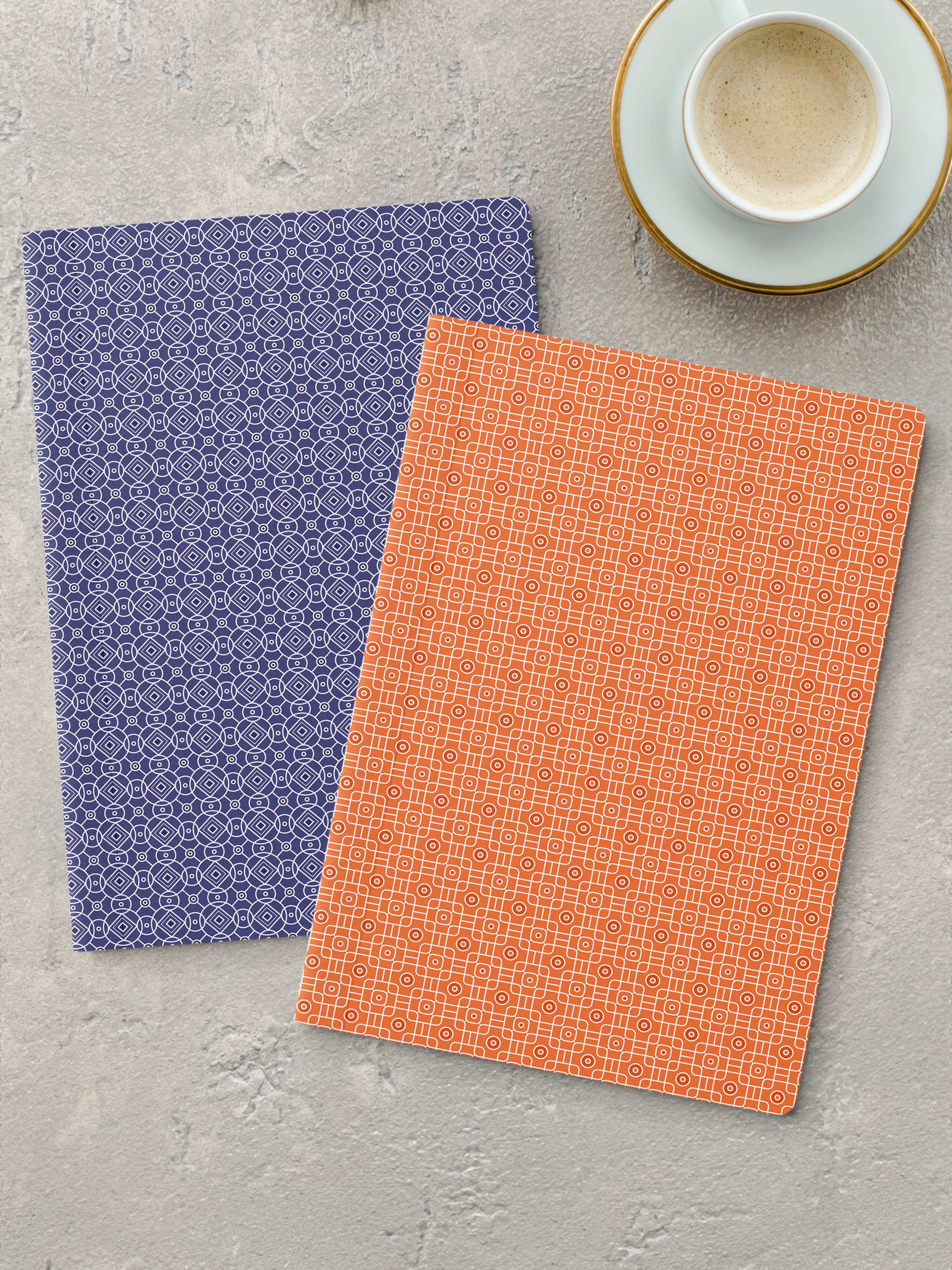 Çizgisiz Defter Seti, 2 Adet Geometrik Desenli Notebook, Not Defteri, Anı Defteri, 64 Sayfa Orta Boy