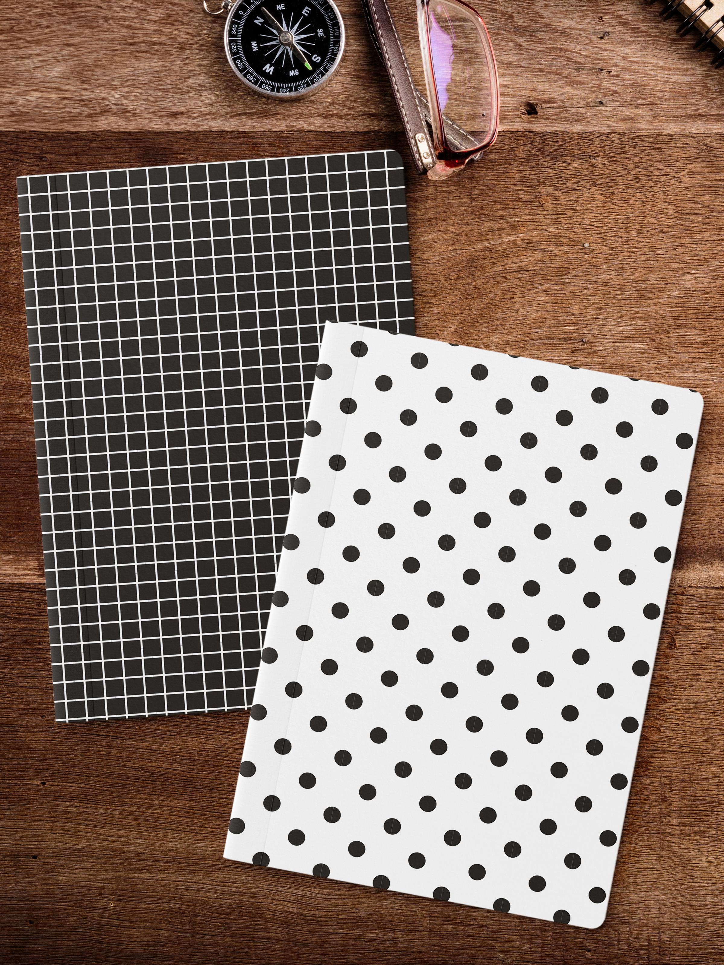 Çizgisiz Defter Seti, 2 Adet Geometrik Desenli Notebook, Not Defteri, Anı Defteri, 64 Sayfa Orta Boy