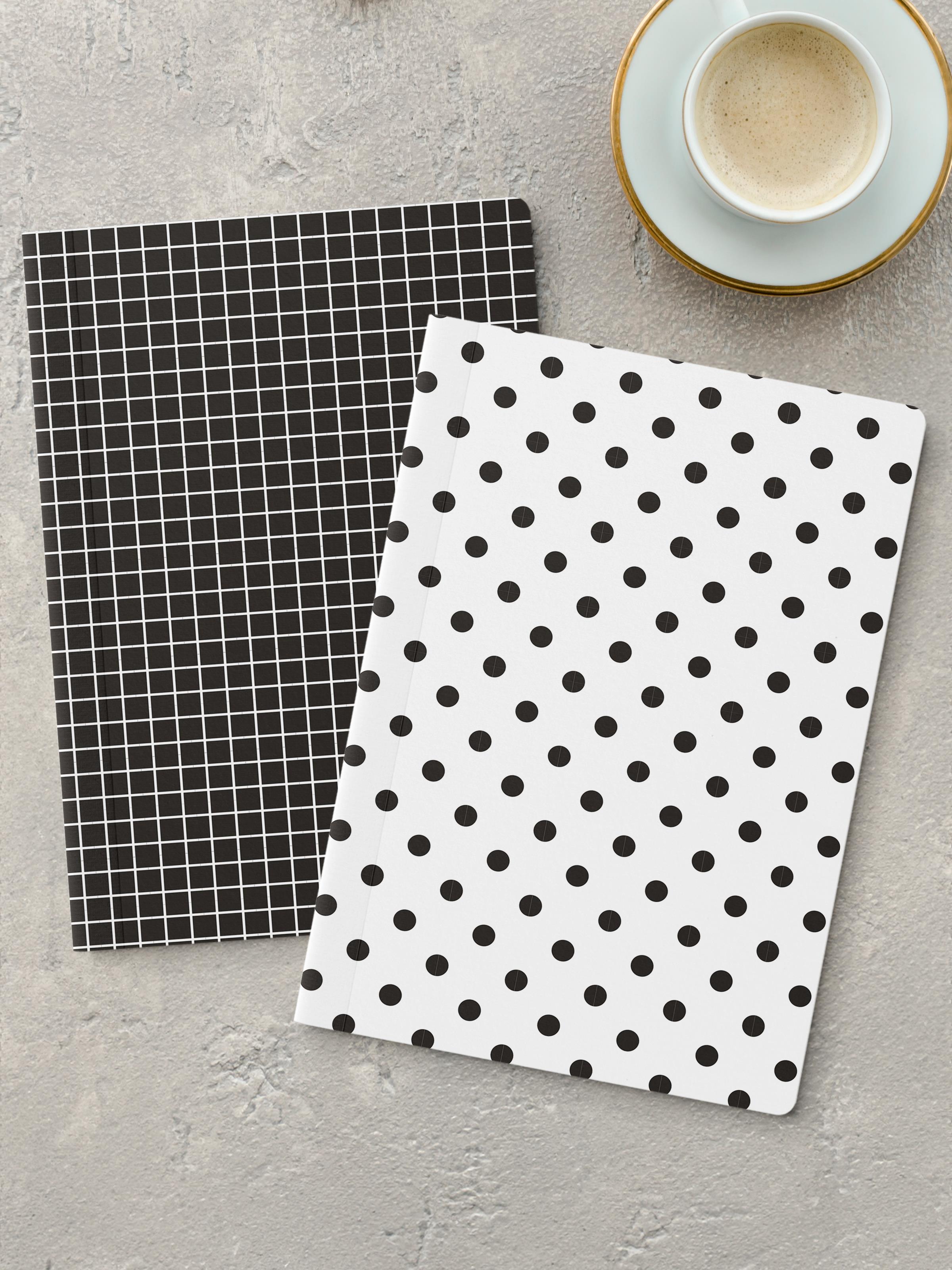 Çizgisiz Defter Seti, 2 Adet Geometrik Desenli Notebook, Not Defteri, Anı Defteri, 64 Sayfa Orta Boy